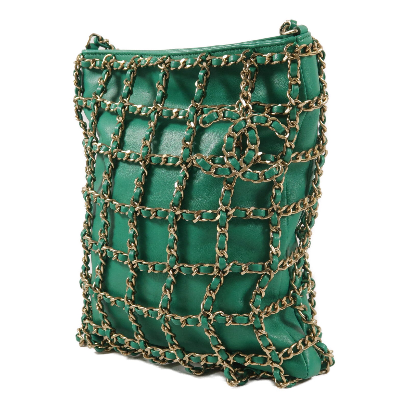 CHANEL 羊皮皮革Chain Cage Shopping Tote鏈帶肩背袋