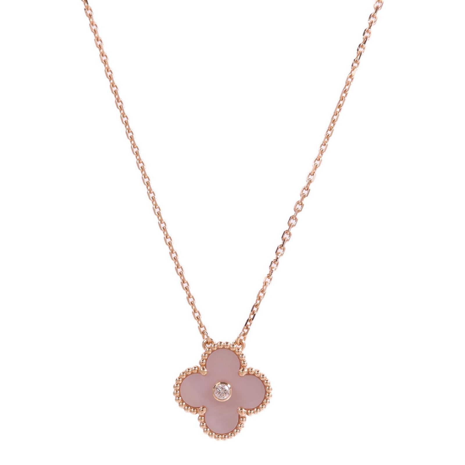 Van Cleef & Arpels 18K玫瑰金/珍珠母貝Vintage Alhambra鑽石項鍊