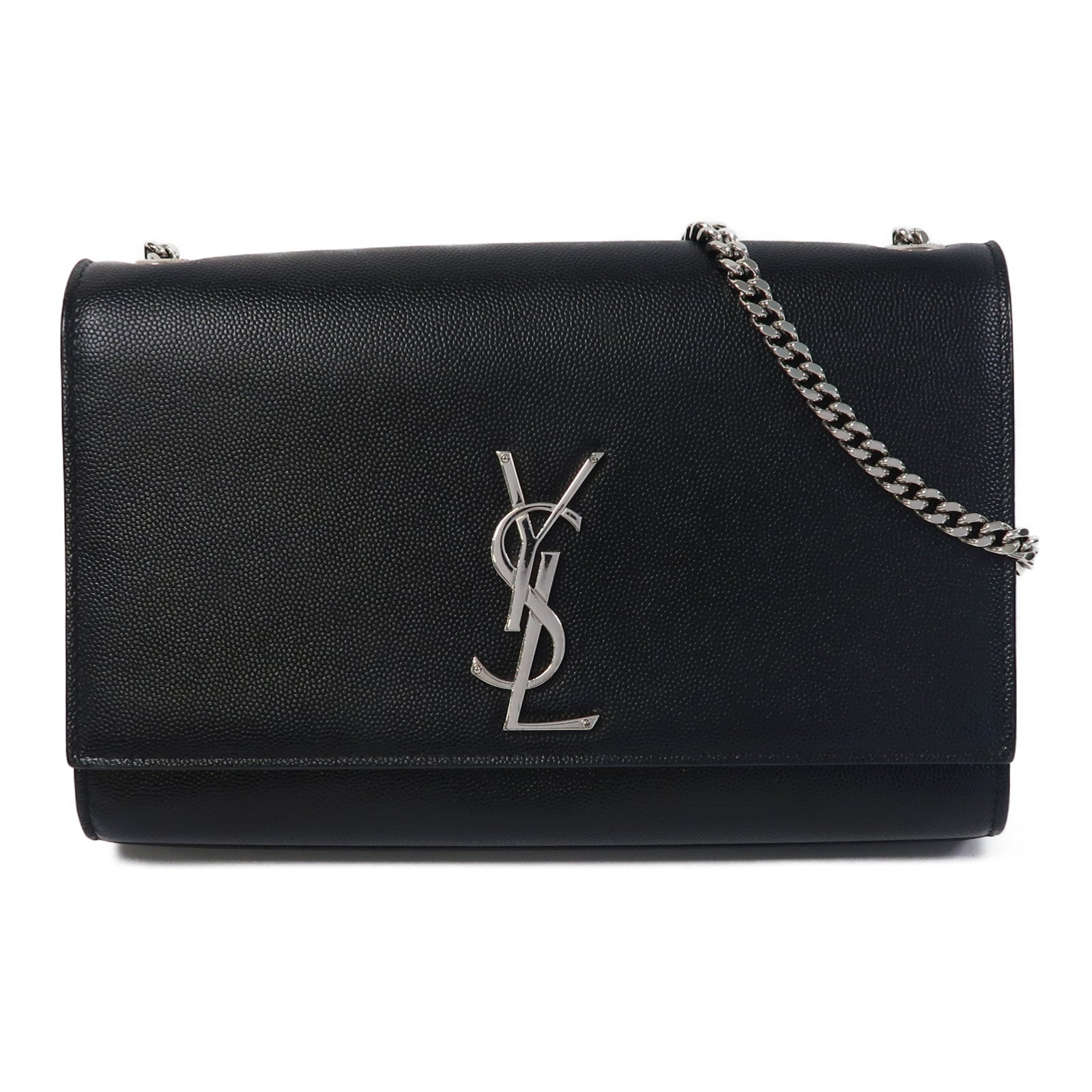 YVES SAINT LAURENT 牛皮皮革Kate Medium銀扣鏈帶肩背袋黑色