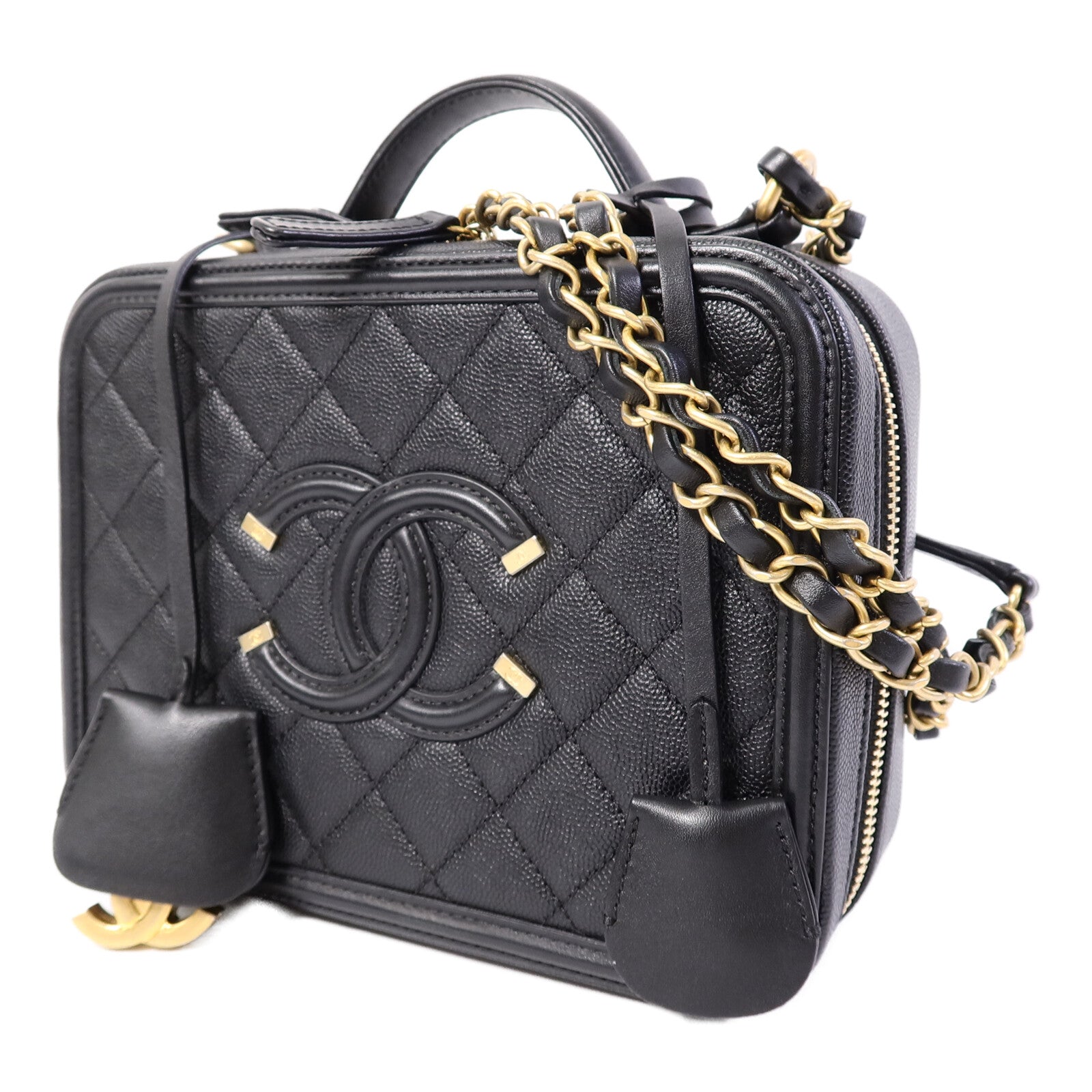 CHANEL 牛皮皮革CC Filigree Vanity Case Medium手挽肩背兩用袋
