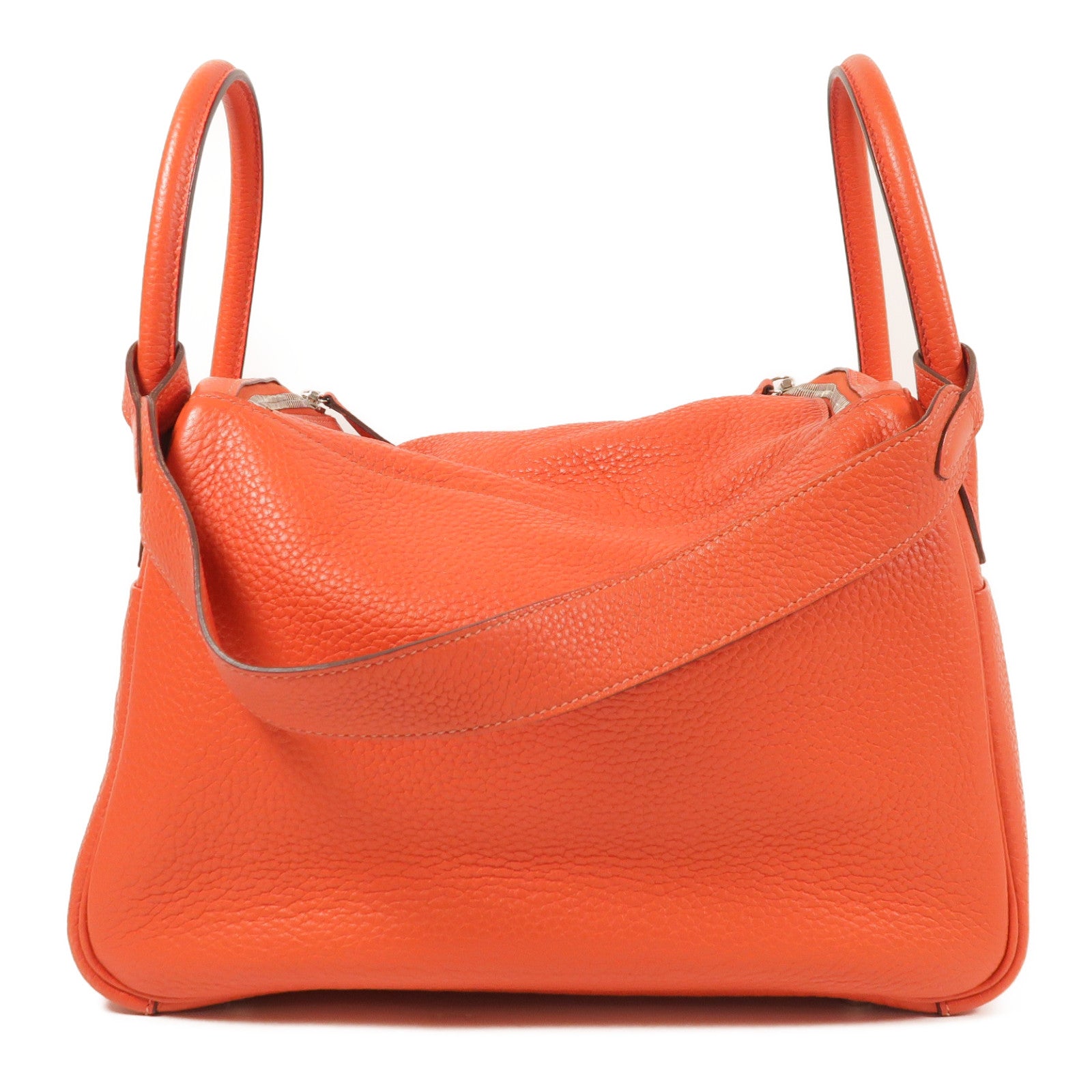 HERMES Clemence皮革Lindy 30銀扣手挽肩背兩用袋S5 Rouge Tomate