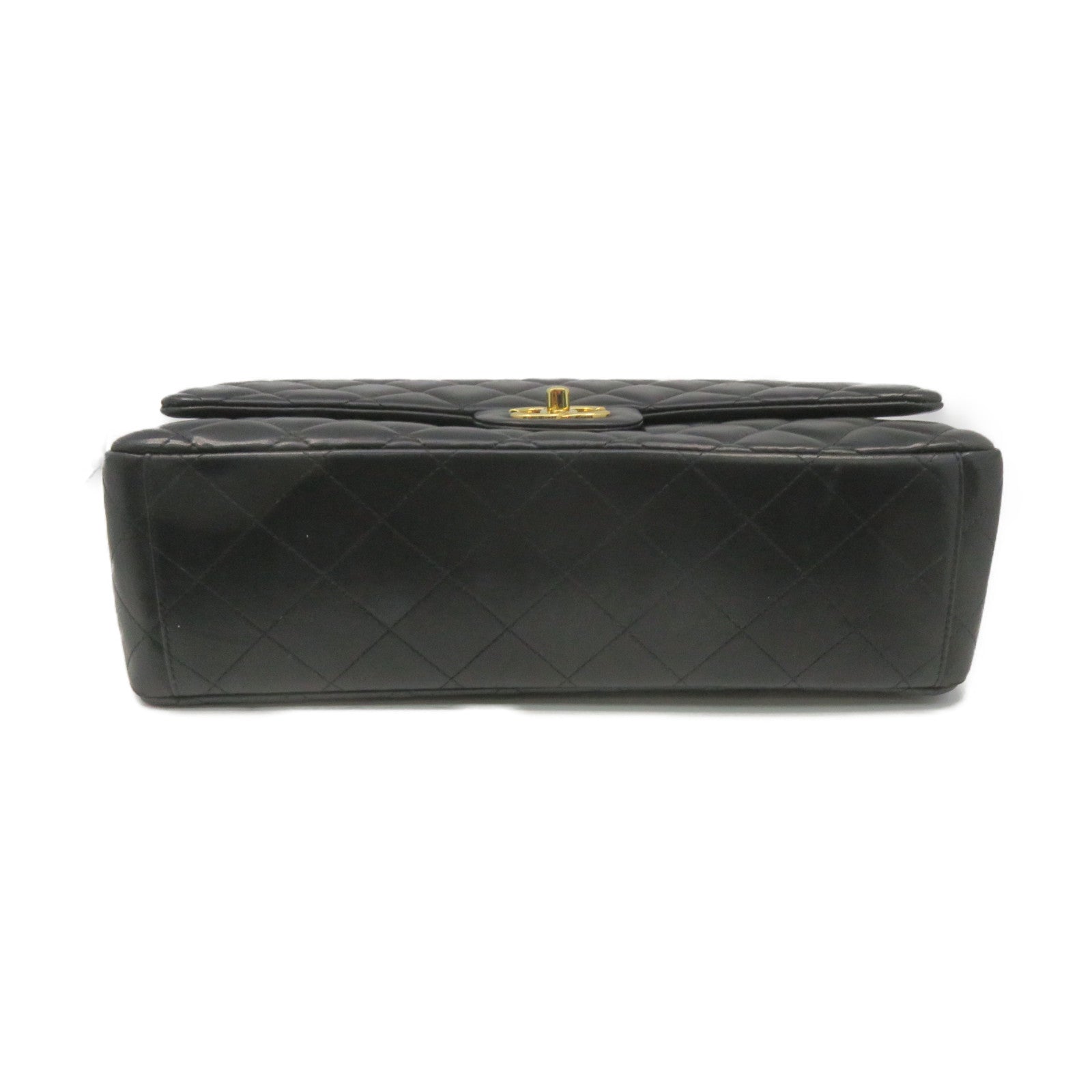 CHANEL rhombus sheepskin leather Maxi Jumbo Chain Shoulder Bag gold buckle chain shoulder bag black