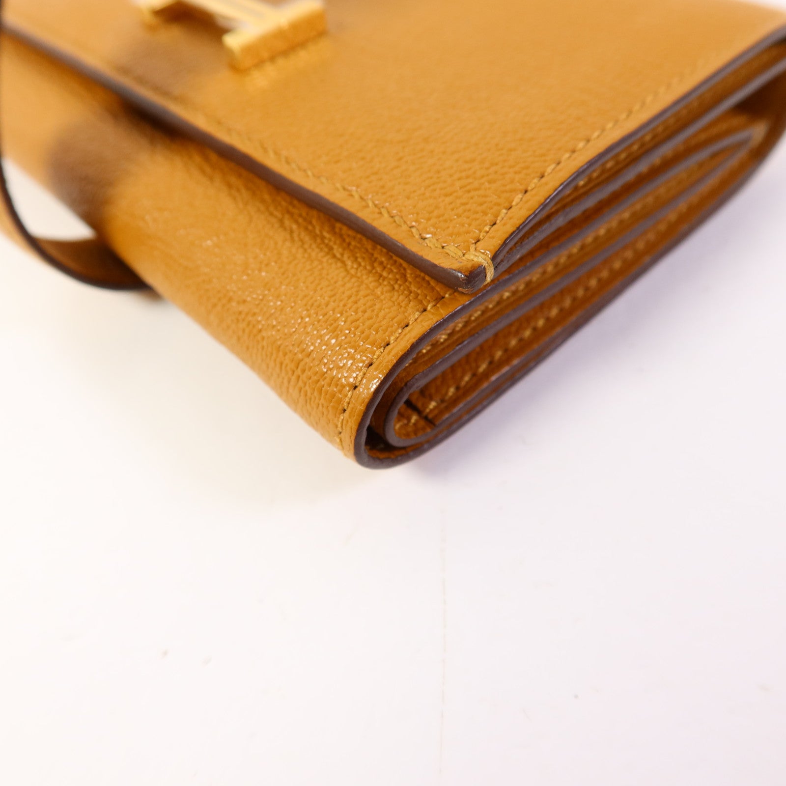 HERMES Chevre皮革Bearn Wallet金扣錢包Sesame