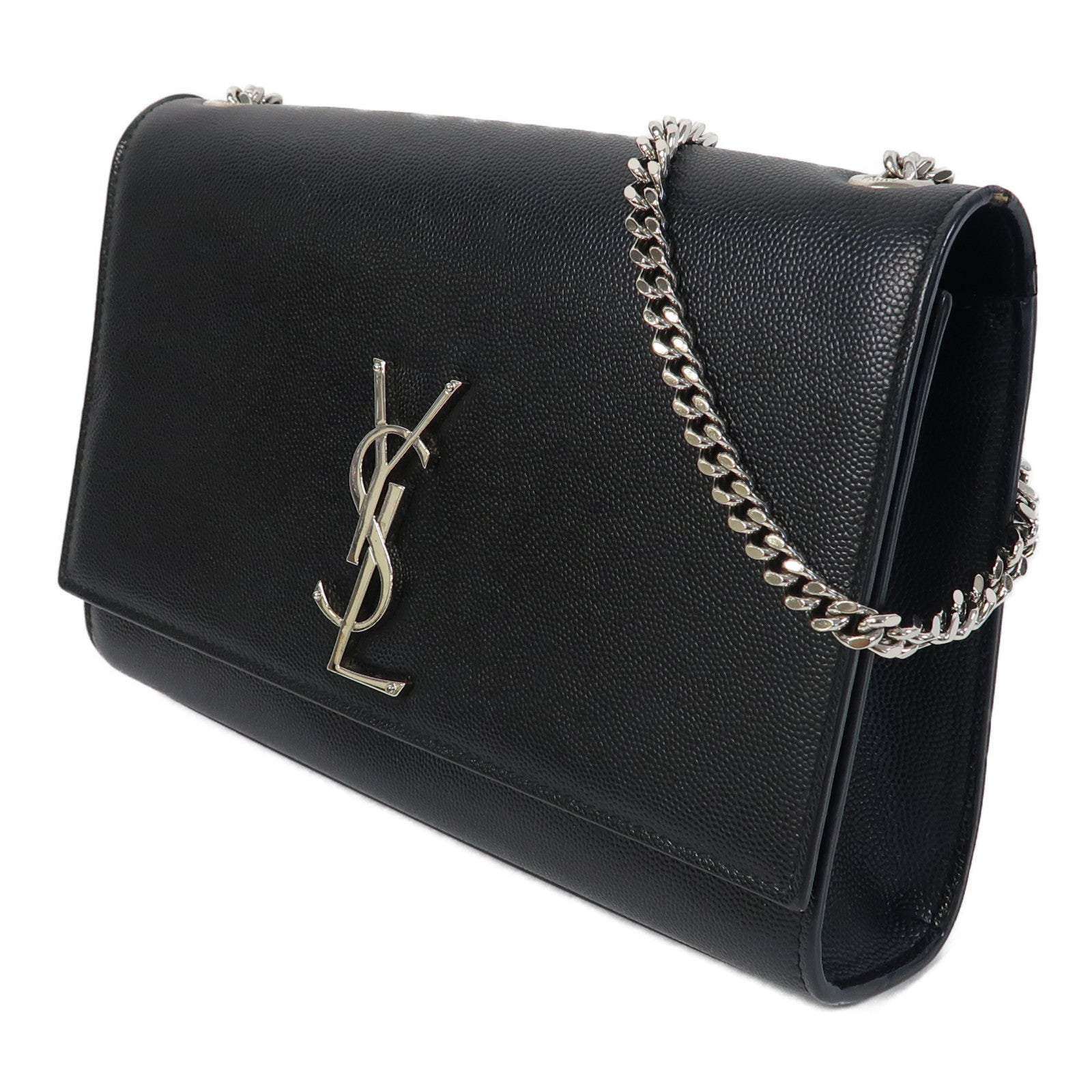 YVES SAINT LAURENT 牛皮皮革Kate Medium銀扣鏈帶肩背袋黑色