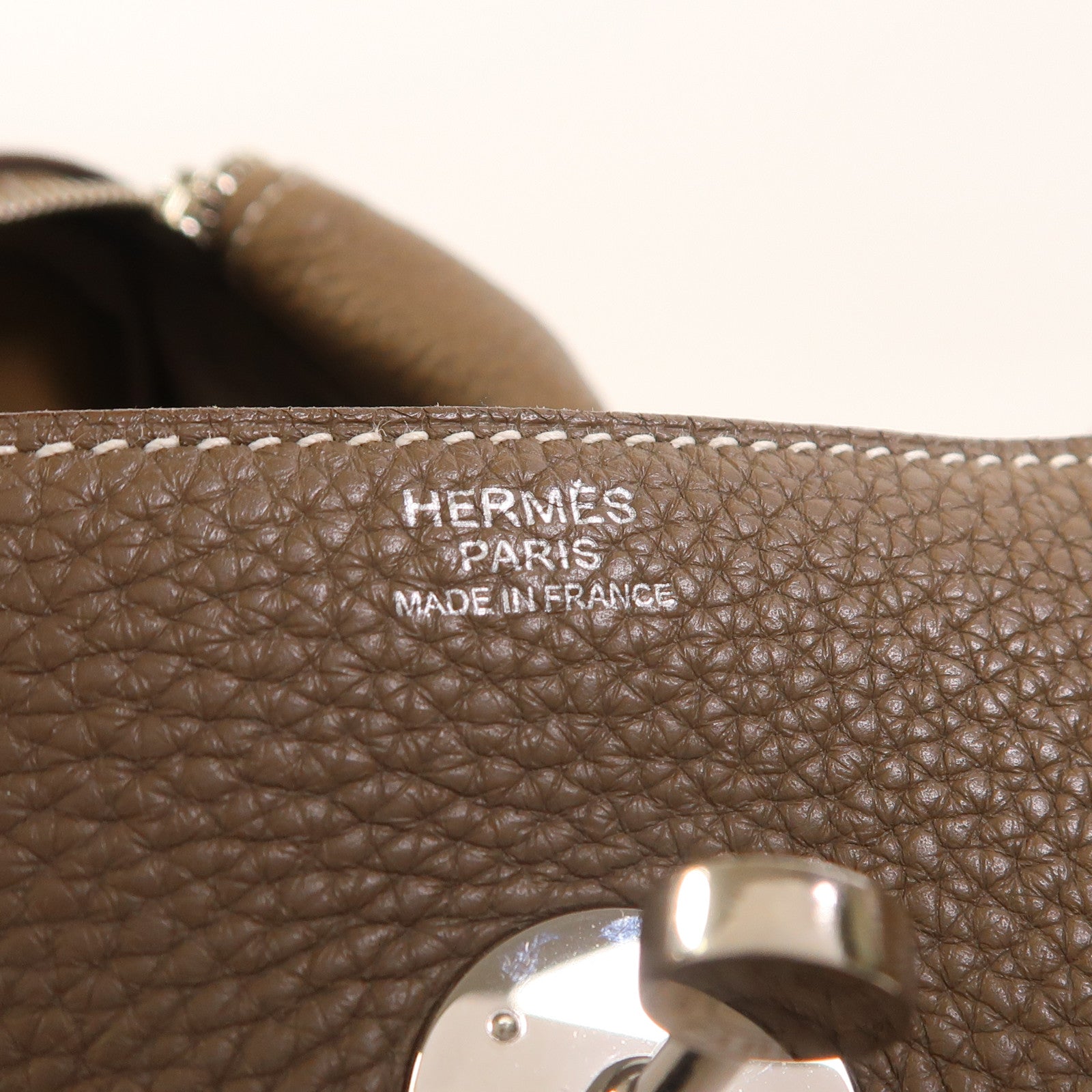 HERMES Clemence皮革Lindy 34銀扣手挽肩背兩用袋Etoupe