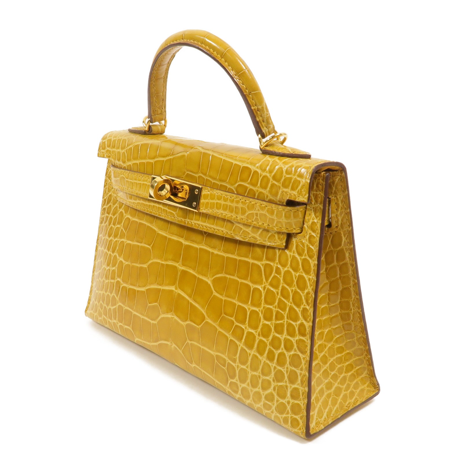HERMES Alligator皮革Mini Kelly手挽肩背兩用袋Jaune Ambre