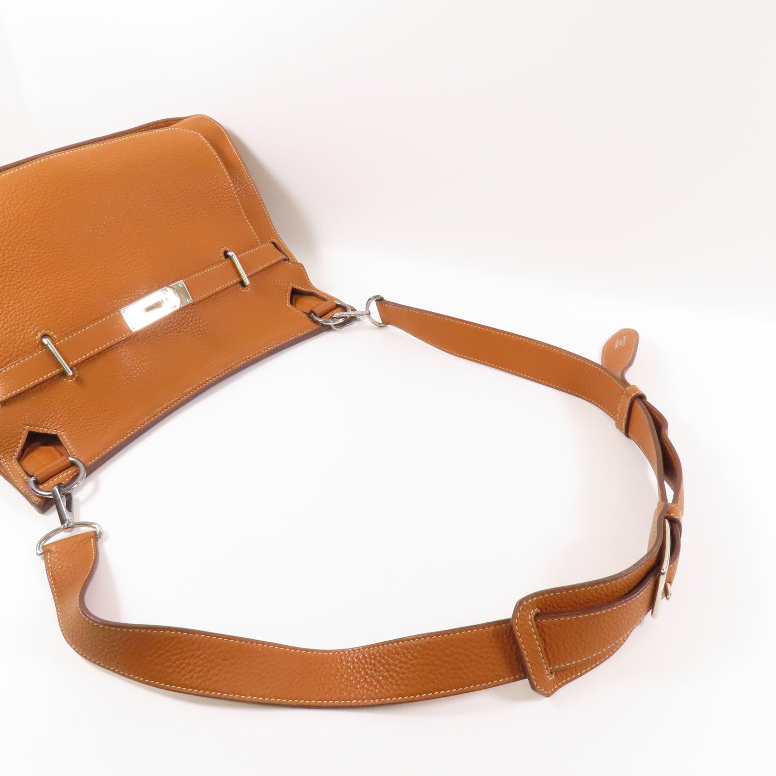 HERMES Clemence皮革Jypsiere 34銀扣肩背袋37 Gold