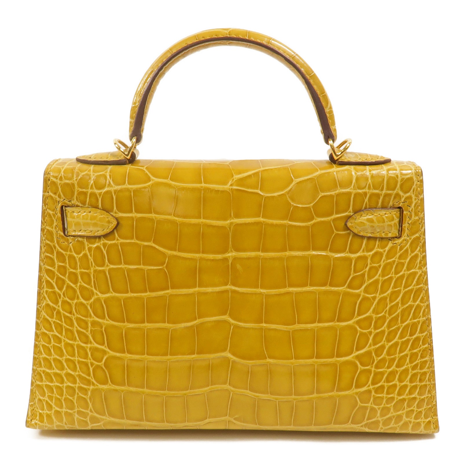 HERMES Alligator皮革Mini Kelly手挽肩背兩用袋Jaune Ambre