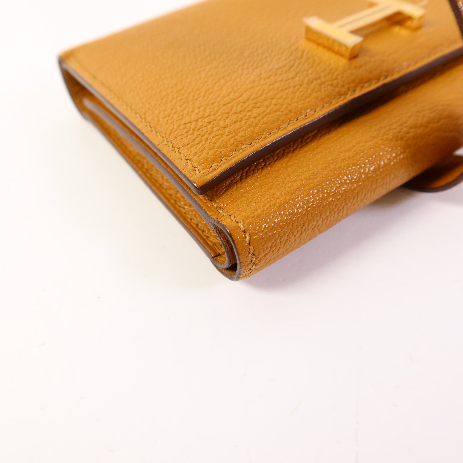 HERMES Chevre皮革Bearn Wallet金扣錢包Sesame