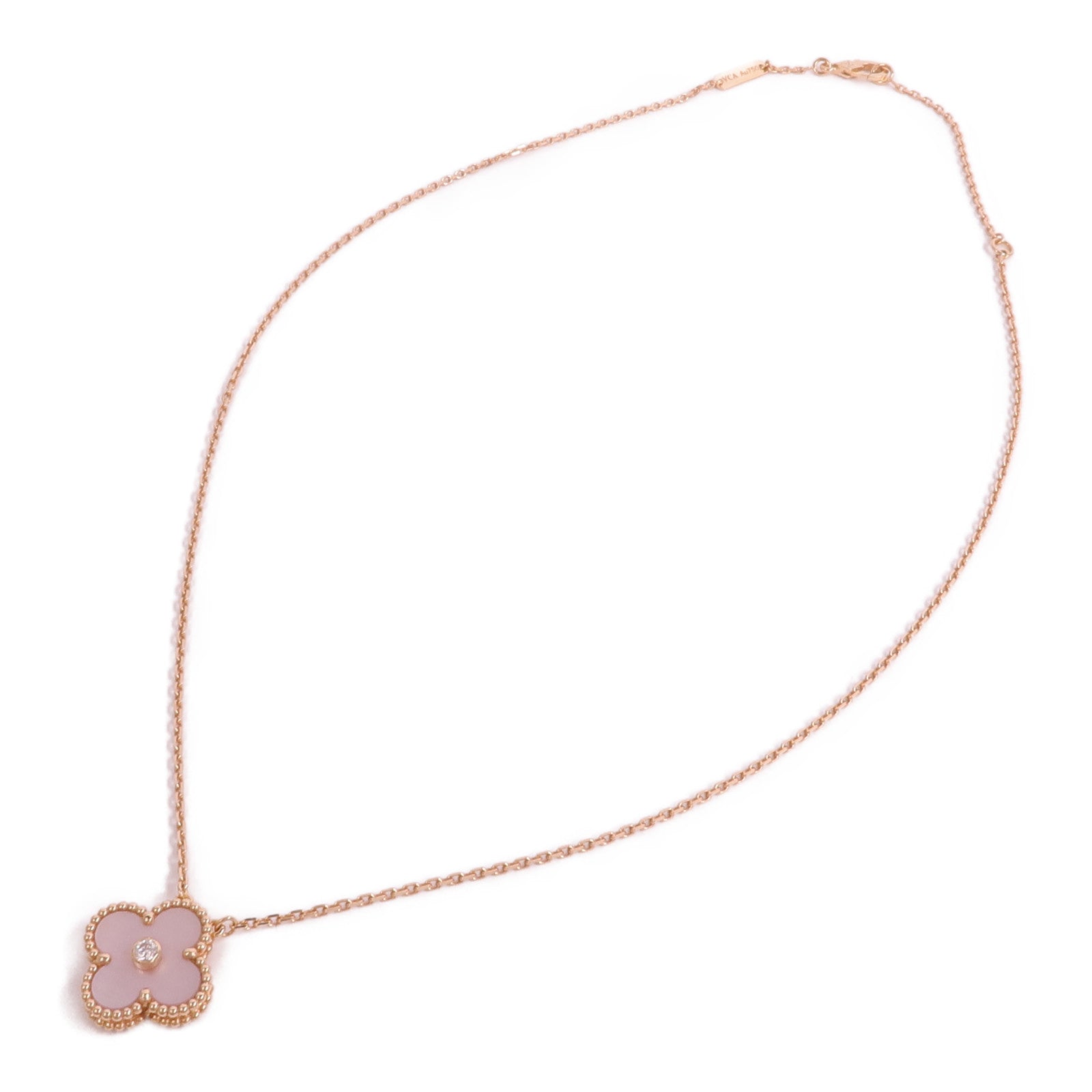 Van Cleef & Arpels 18K玫瑰金/珍珠母貝Vintage Alhambra鑽石項鍊