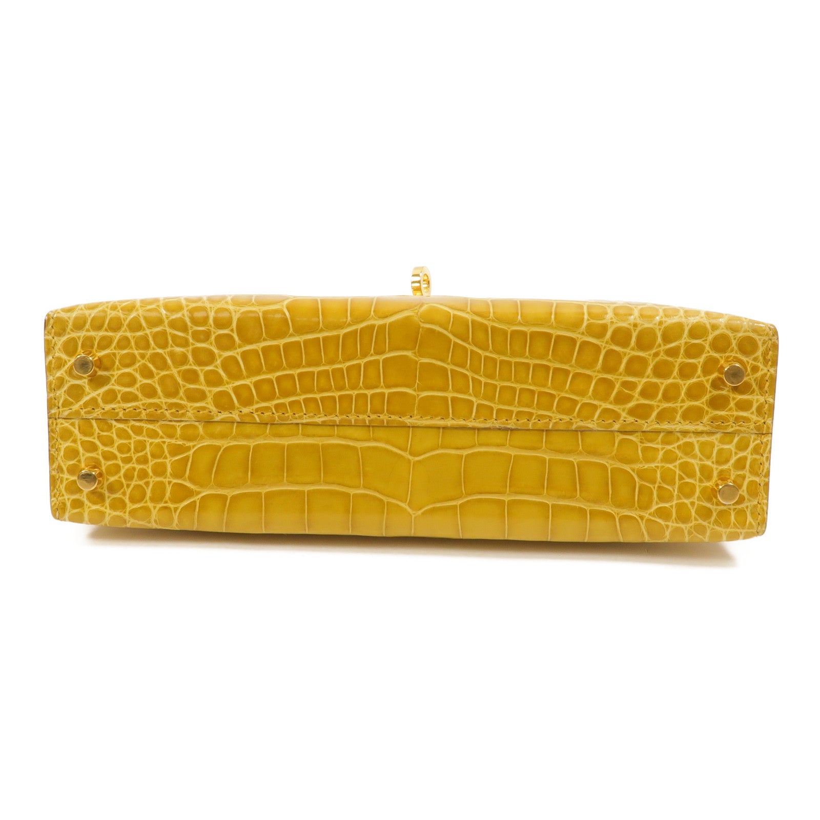 HERMES Alligator皮革Mini Kelly手挽肩背兩用袋Jaune Ambre