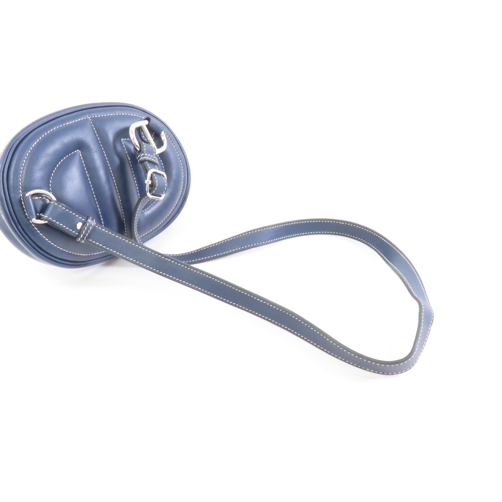 HERMES Swift皮革The Loop Belt銀扣肩背袋深藍色