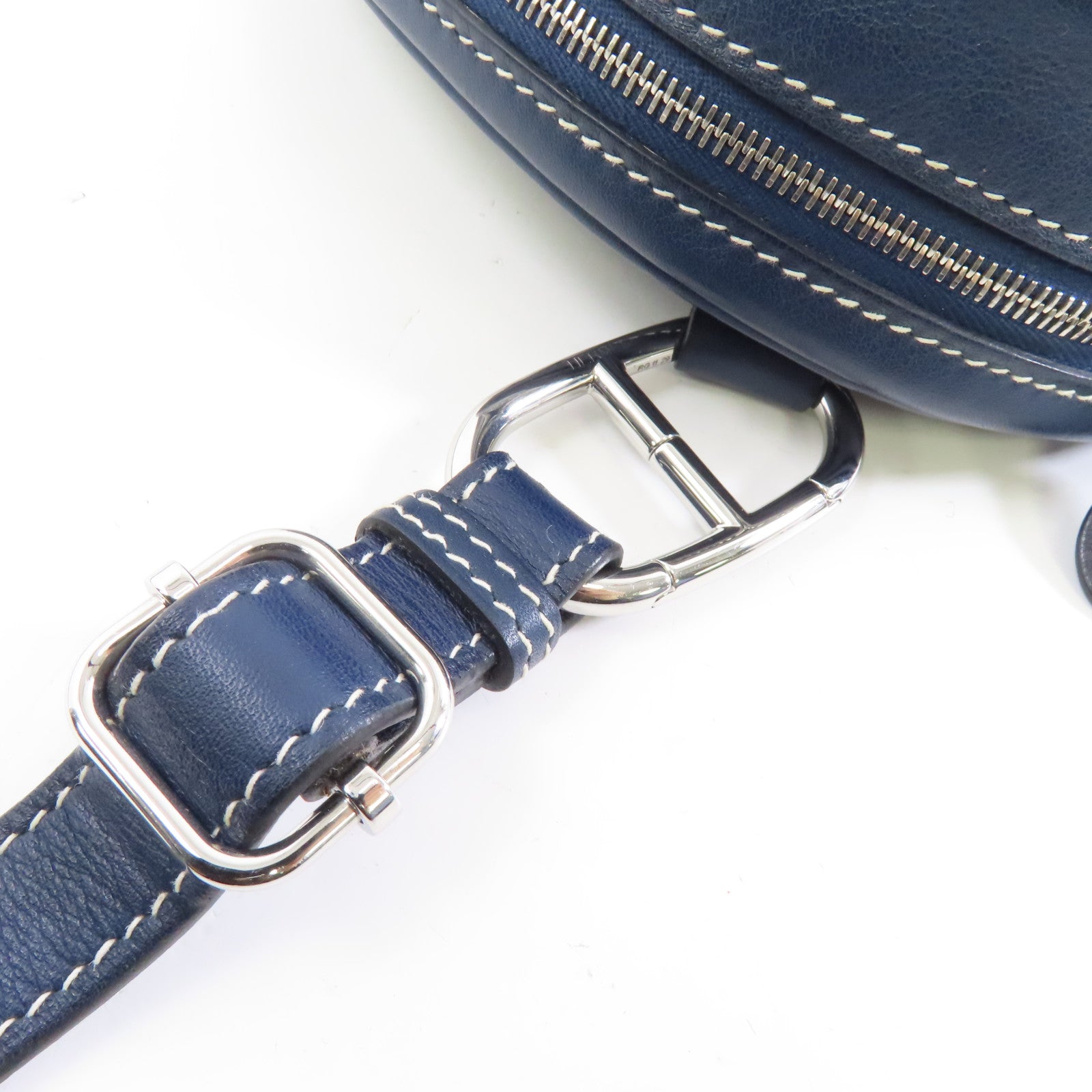 HERMES Swift皮革The Loop Belt銀扣肩背袋深藍色