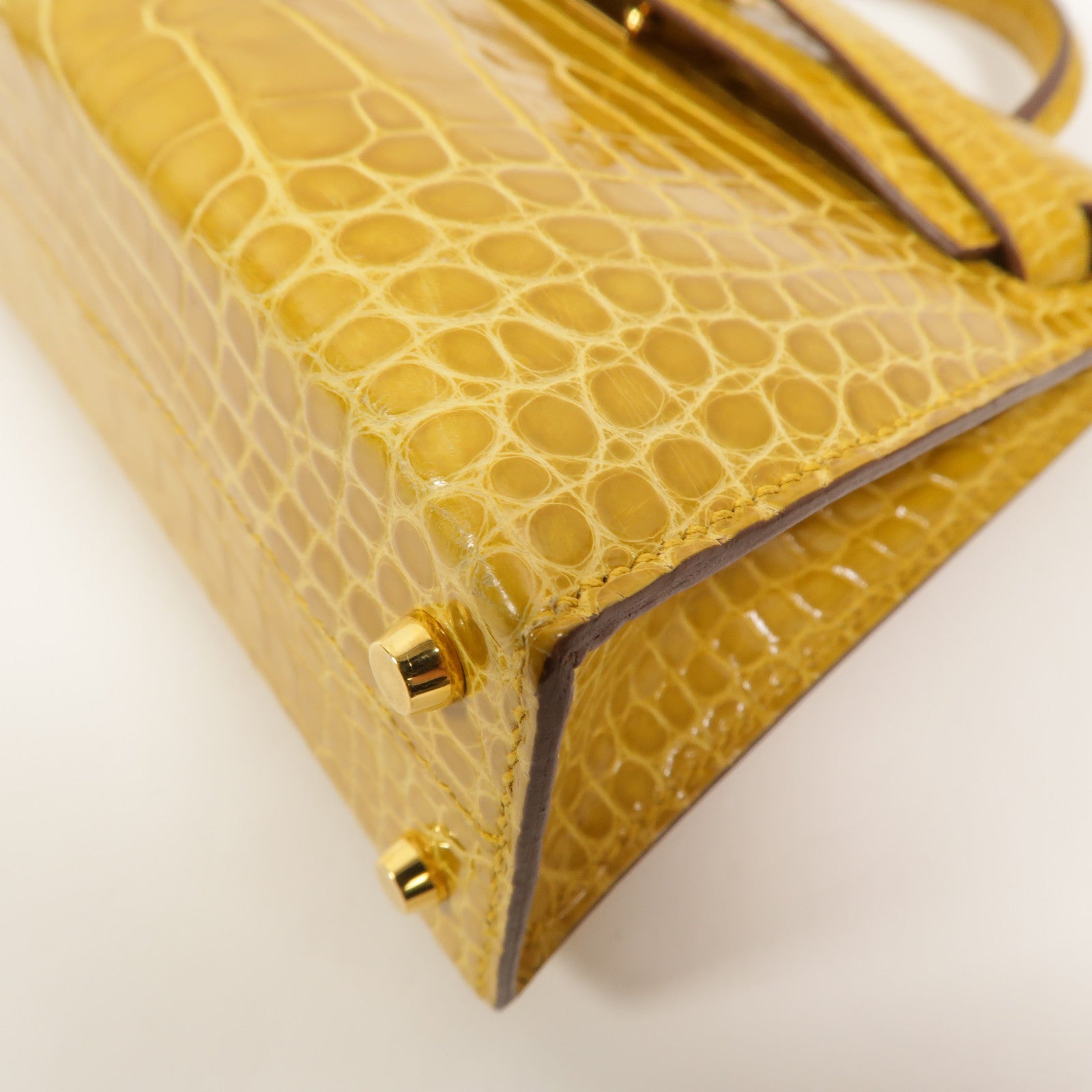 HERMES Alligator皮革Mini Kelly手挽肩背兩用袋Jaune Ambre