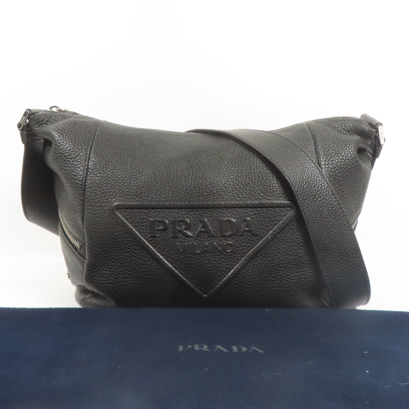 PRADA SHW Shoulder Bag 2VH165 Calfskin Leather Black
