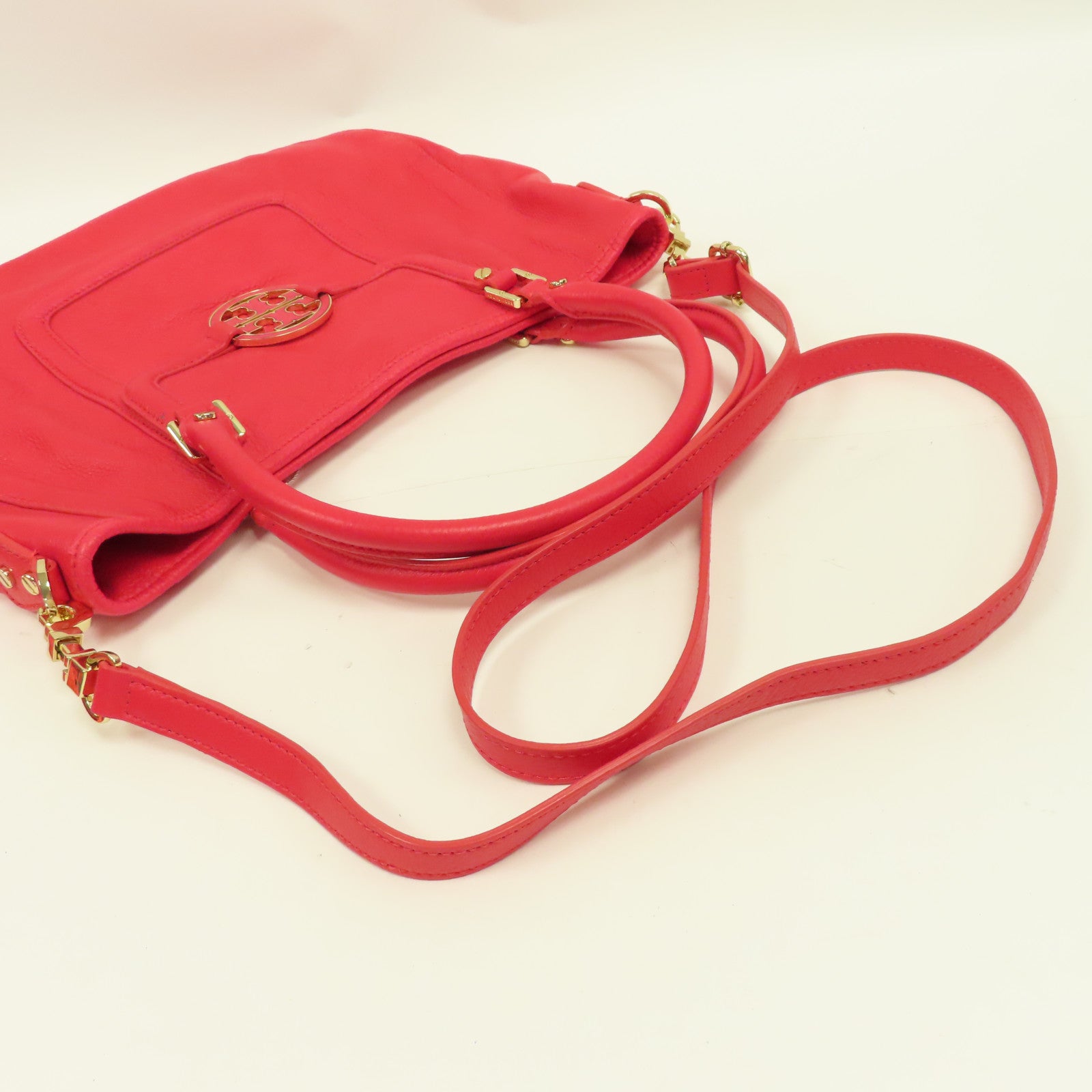 【激減優惠】牛皮皮革Tote Bag金扣手挽肩背兩用袋粉紅色