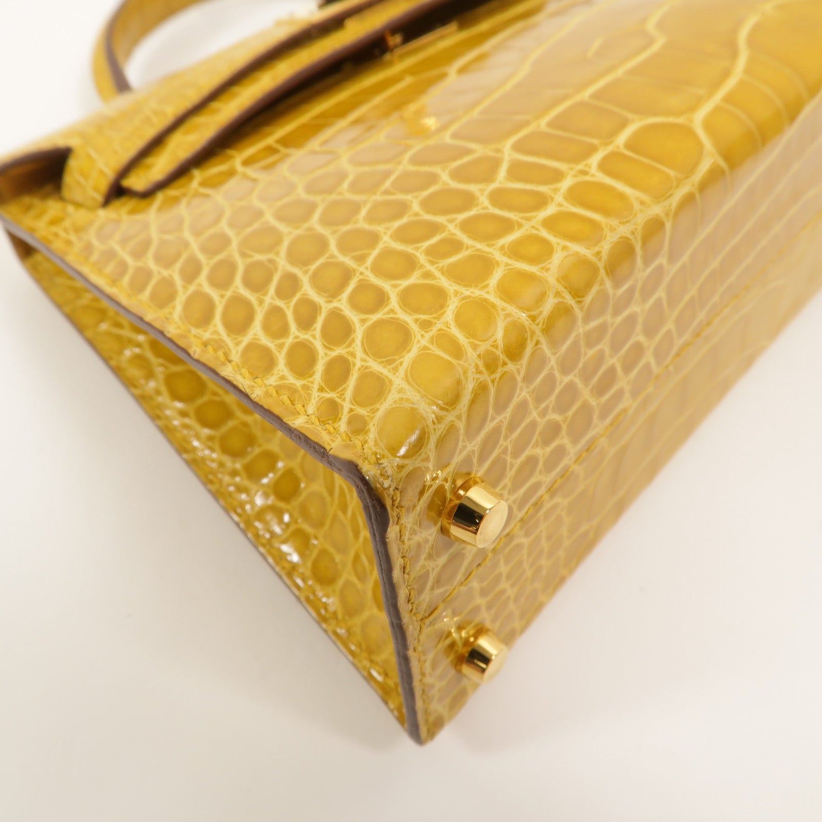 HERMES Alligator皮革Mini Kelly手挽肩背兩用袋Jaune Ambre