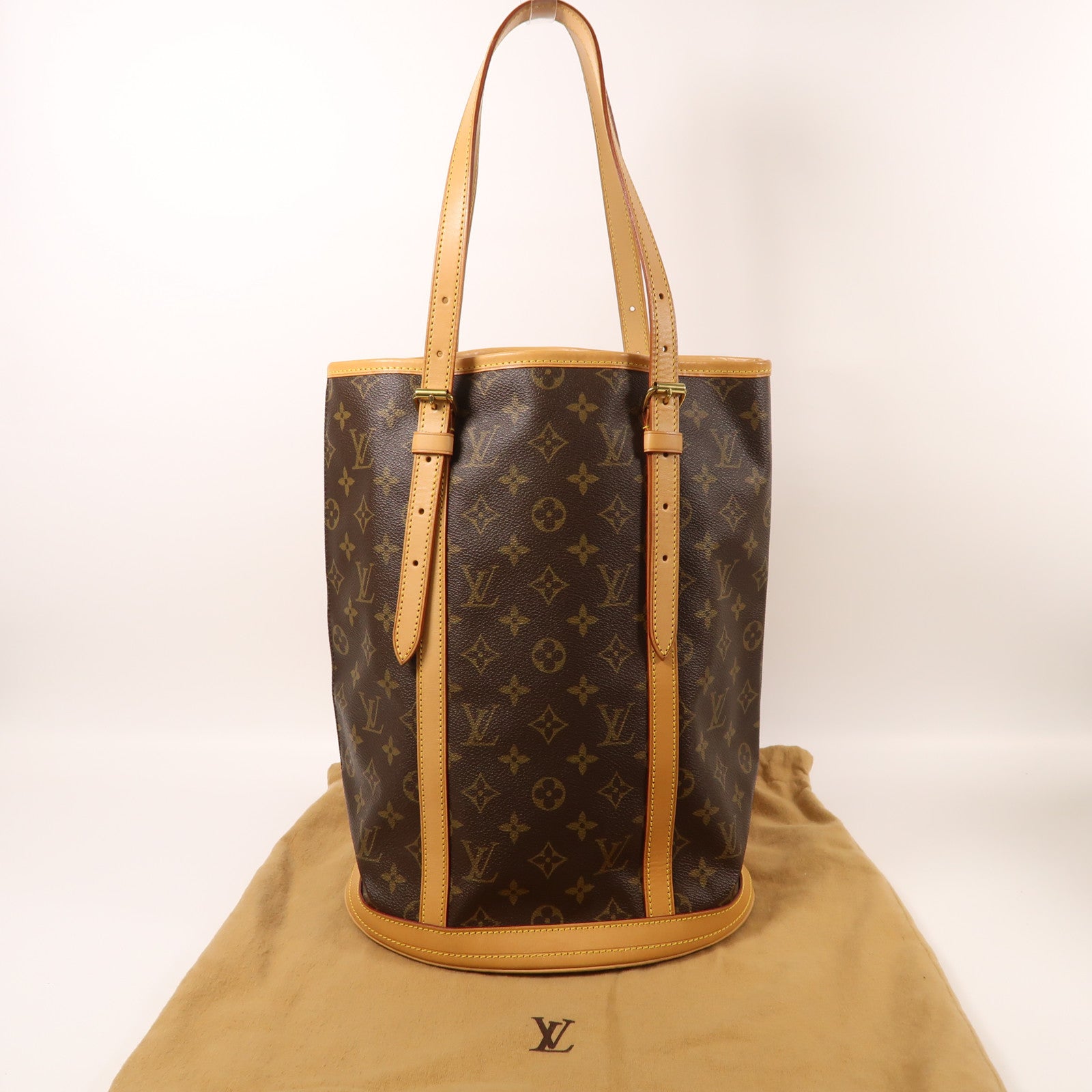 LOUIS VUITTON Monogram Bucket GM金扣手挽袋棕色