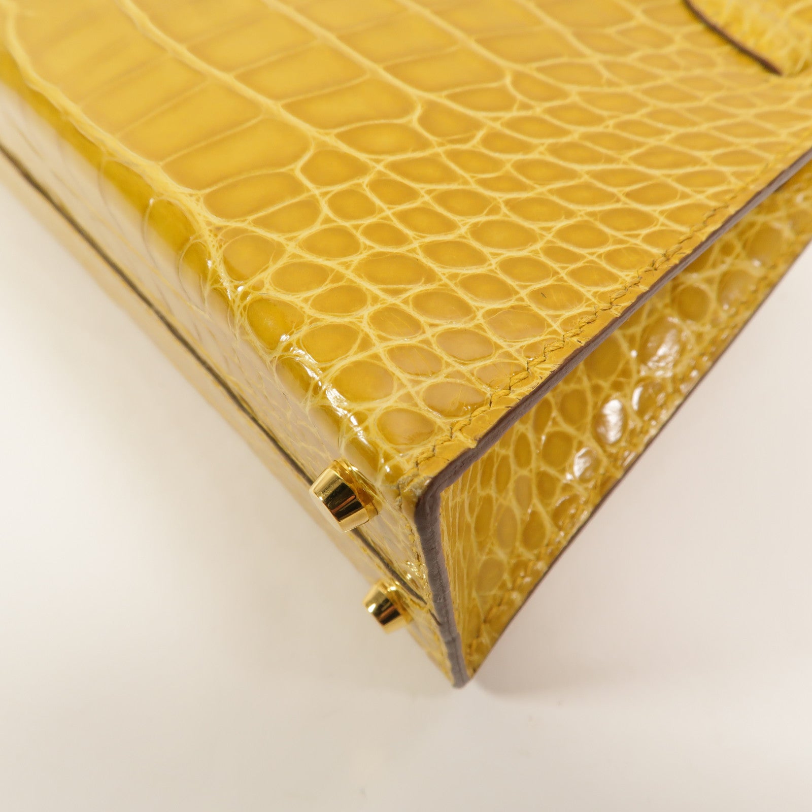 HERMES Alligator皮革Mini Kelly手挽肩背兩用袋Jaune Ambre