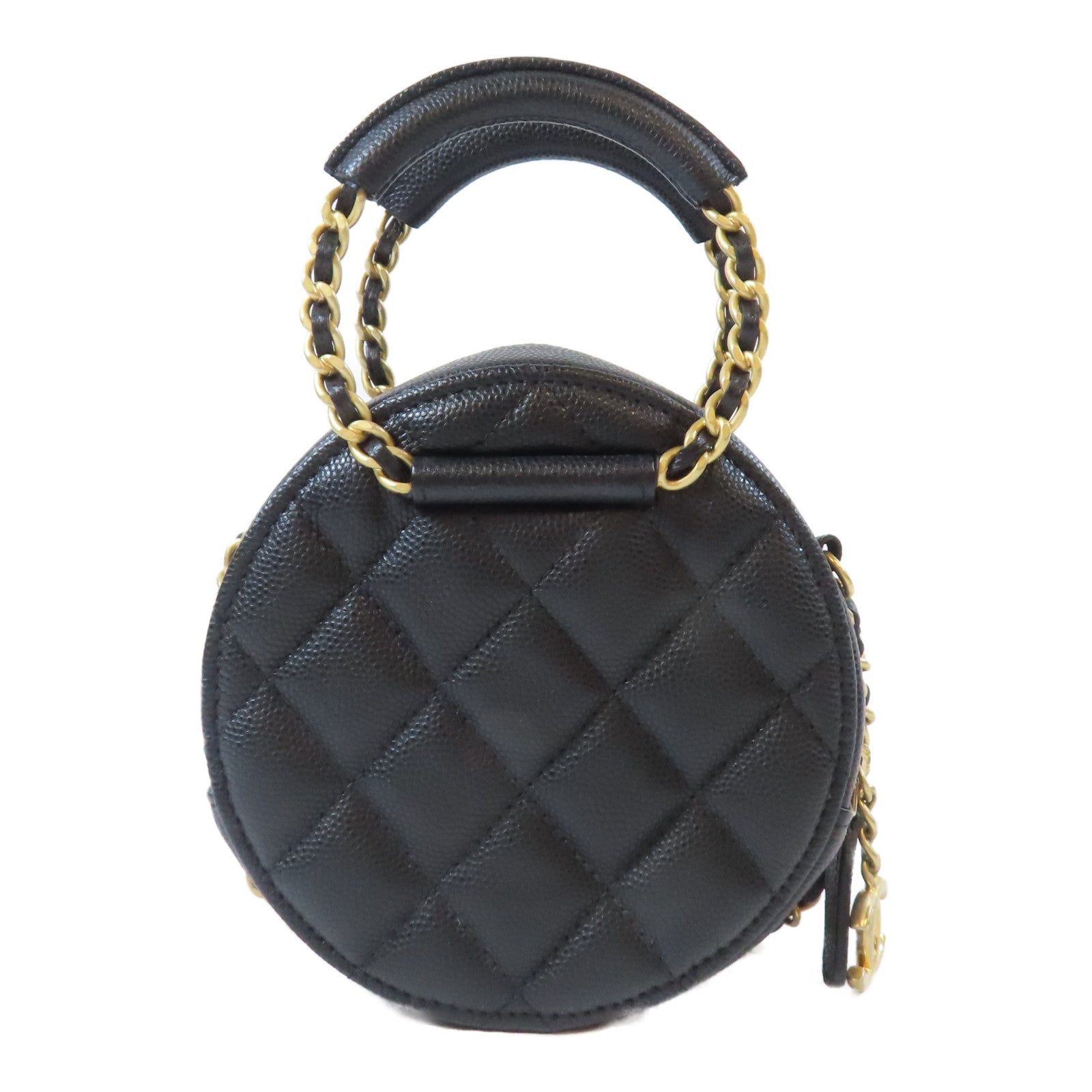 CHANEL 【激減優惠】菱格Caviar皮革Round Chain Bag金扣鏈帶手挽