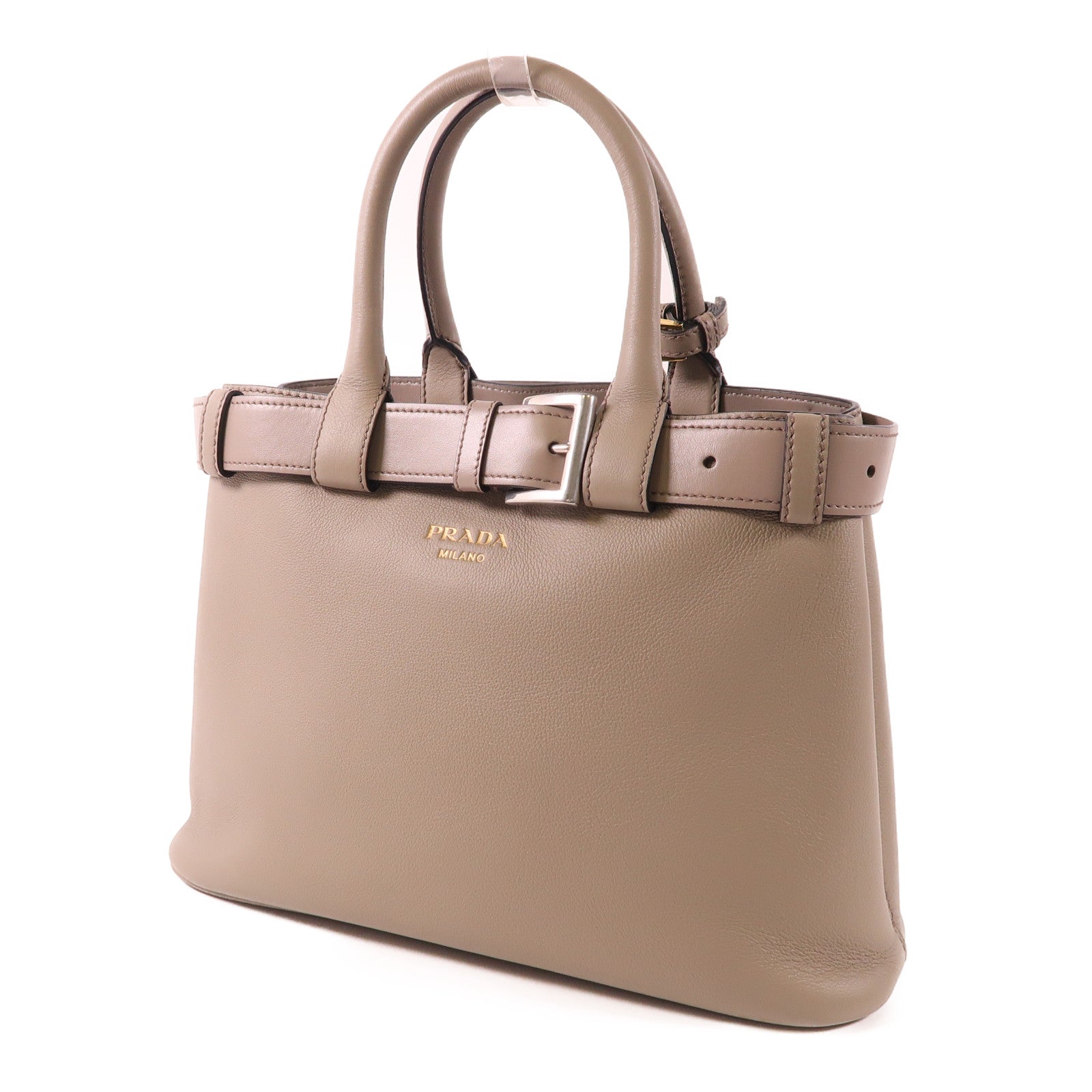 PRADA Medium Prada Buckle 2 Way Bag 1BA434 Calfskin Leather Gray