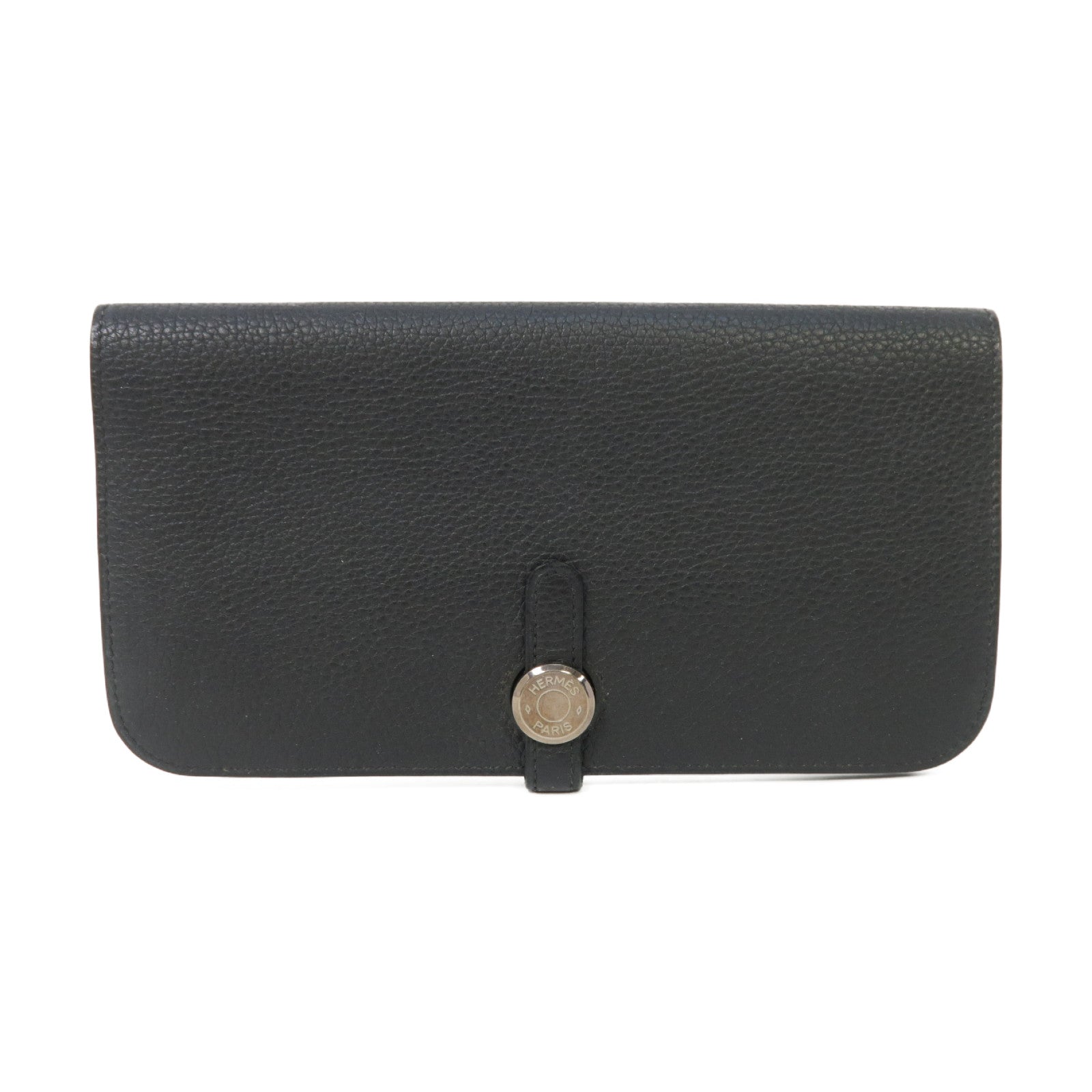 HERMES Togo皮革Dogon Long Wallet銀扣長錢包Noir黑色