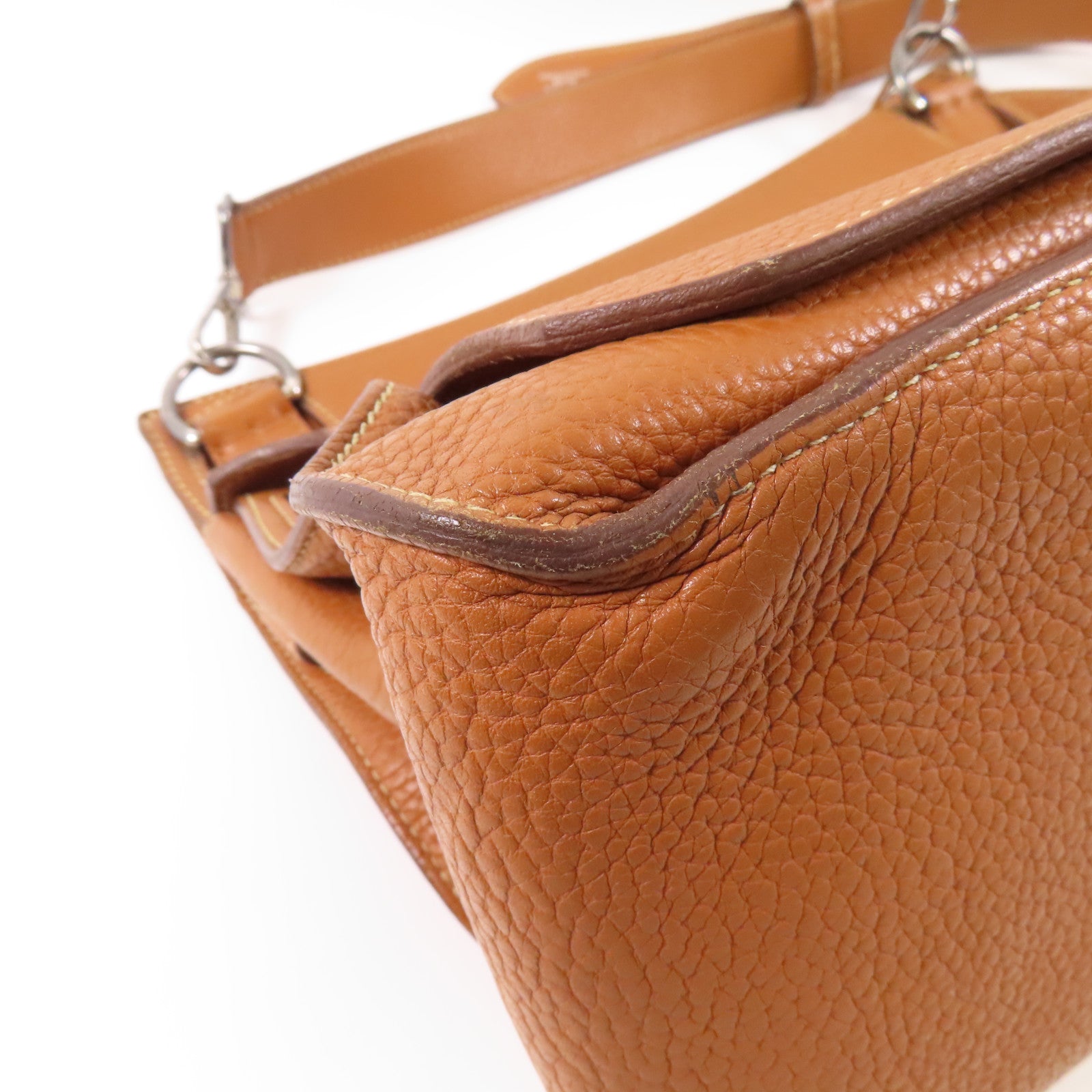 HERMES Clemence皮革Jypsiere 34銀扣肩背袋37 Gold