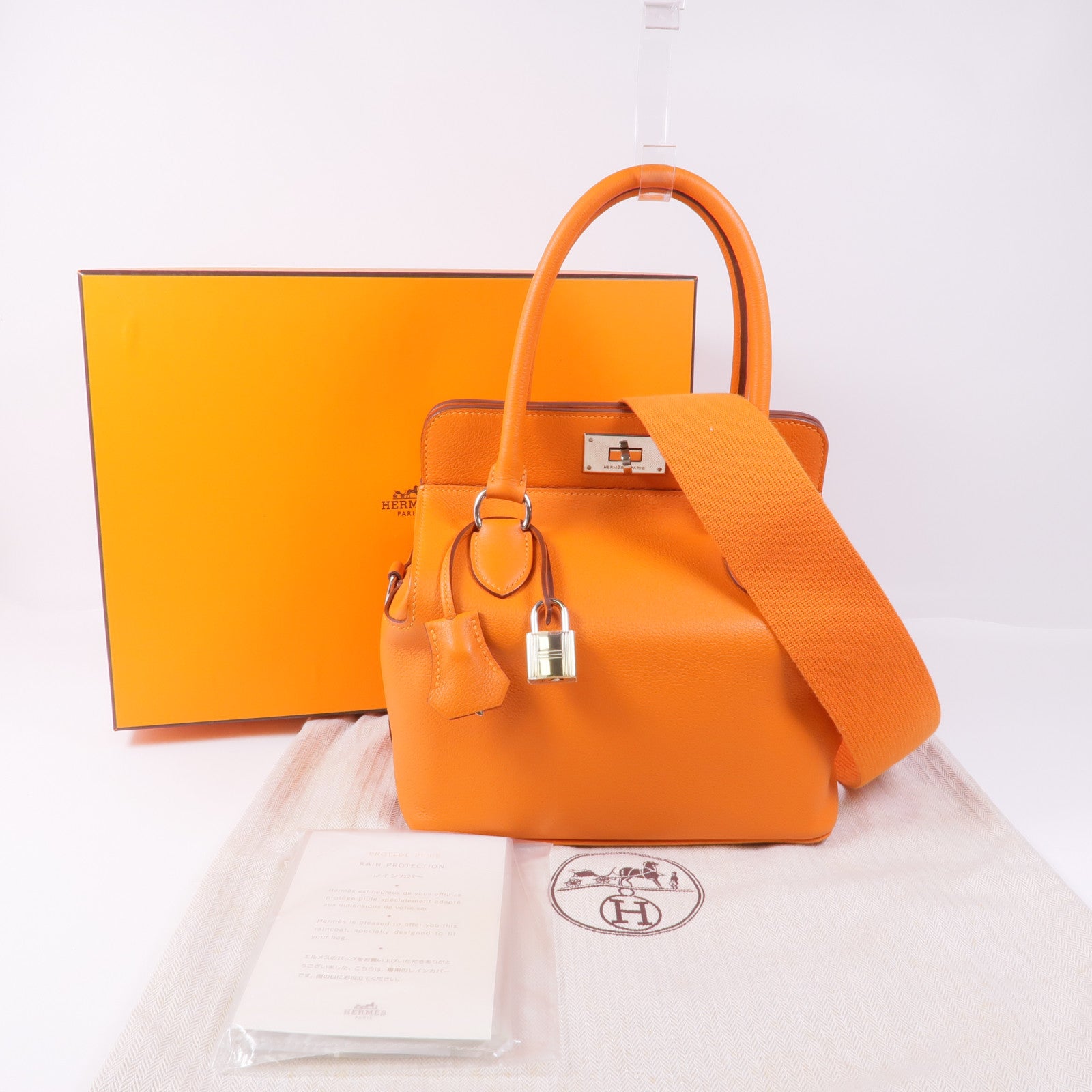 HERMES Evercolor皮革Toolbox 20銀扣手挽肩背兩用袋Feu