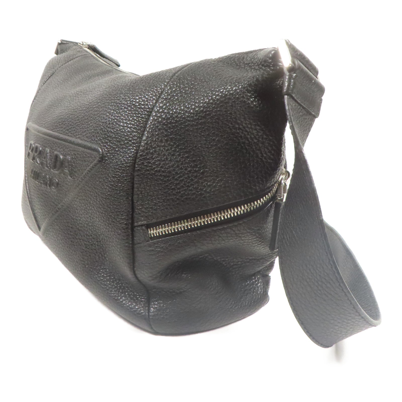 PRADA SHW Shoulder Bag 2VH165 Calfskin Leather Black