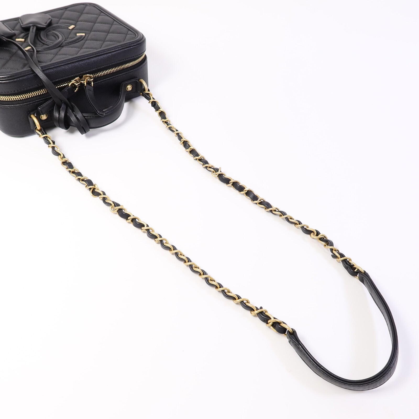 CHANEL 牛皮皮革CC Filigree Vanity Case Medium手挽肩背兩用袋