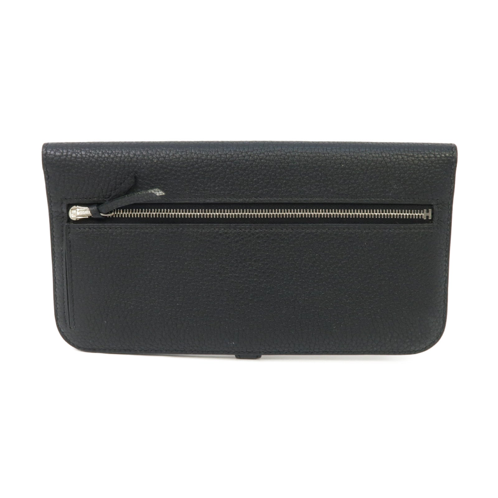 HERMES Togo皮革Dogon Long Wallet銀扣長錢包Noir黑色
