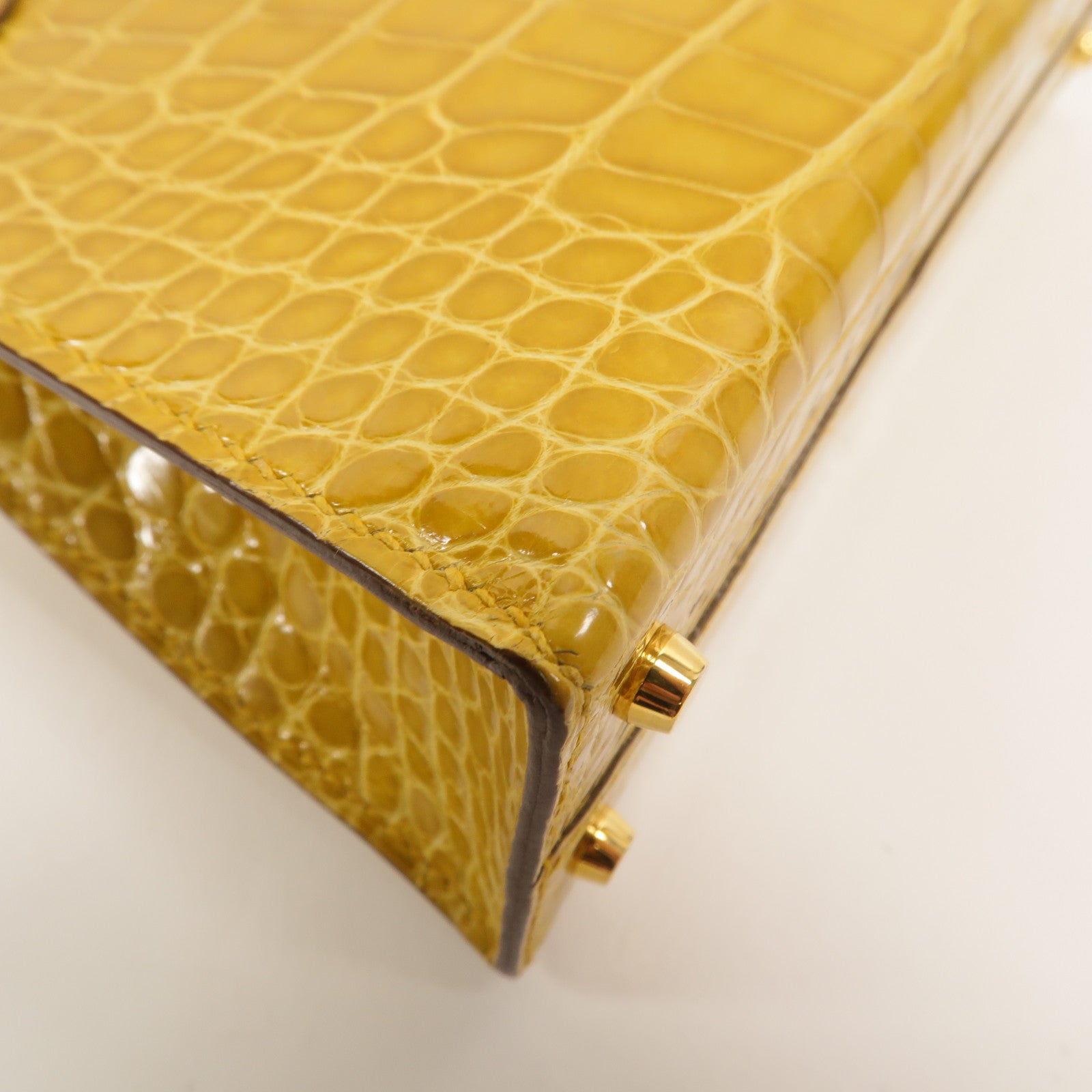 HERMES Alligator皮革Mini Kelly手挽肩背兩用袋Jaune Ambre