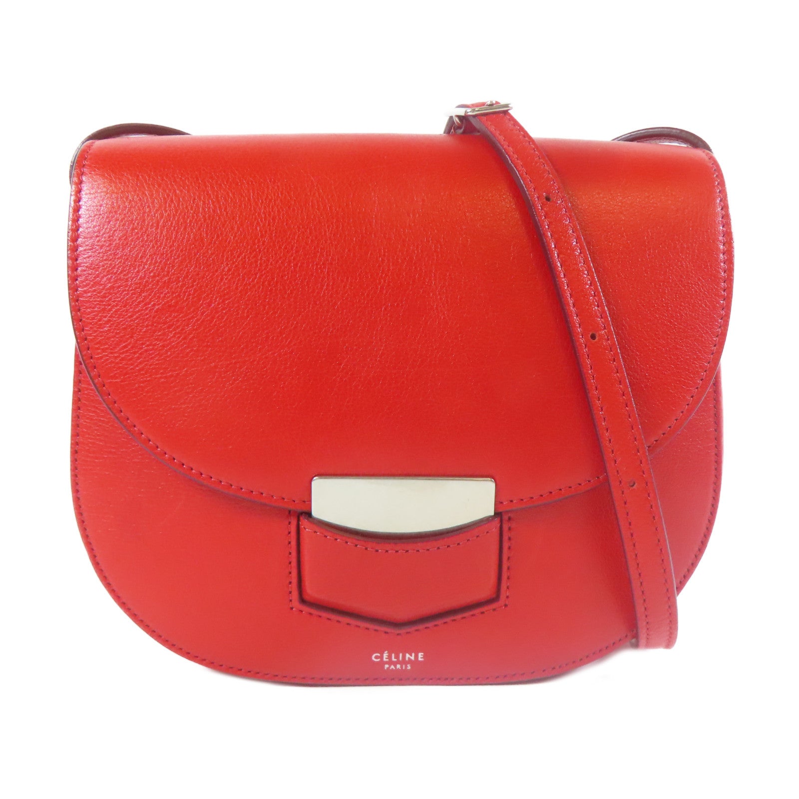 CELINE 【激減優惠】牛皮皮革Shoulder Bag銀扣肩背袋紅色
