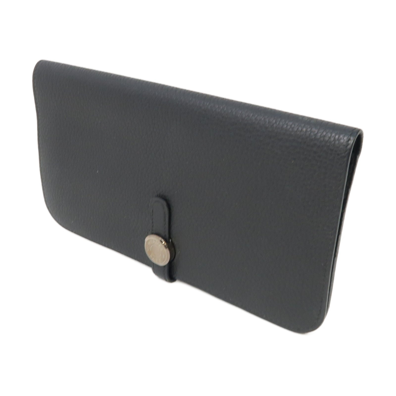 HERMES Togo皮革Dogon Long Wallet銀扣長錢包Noir黑色
