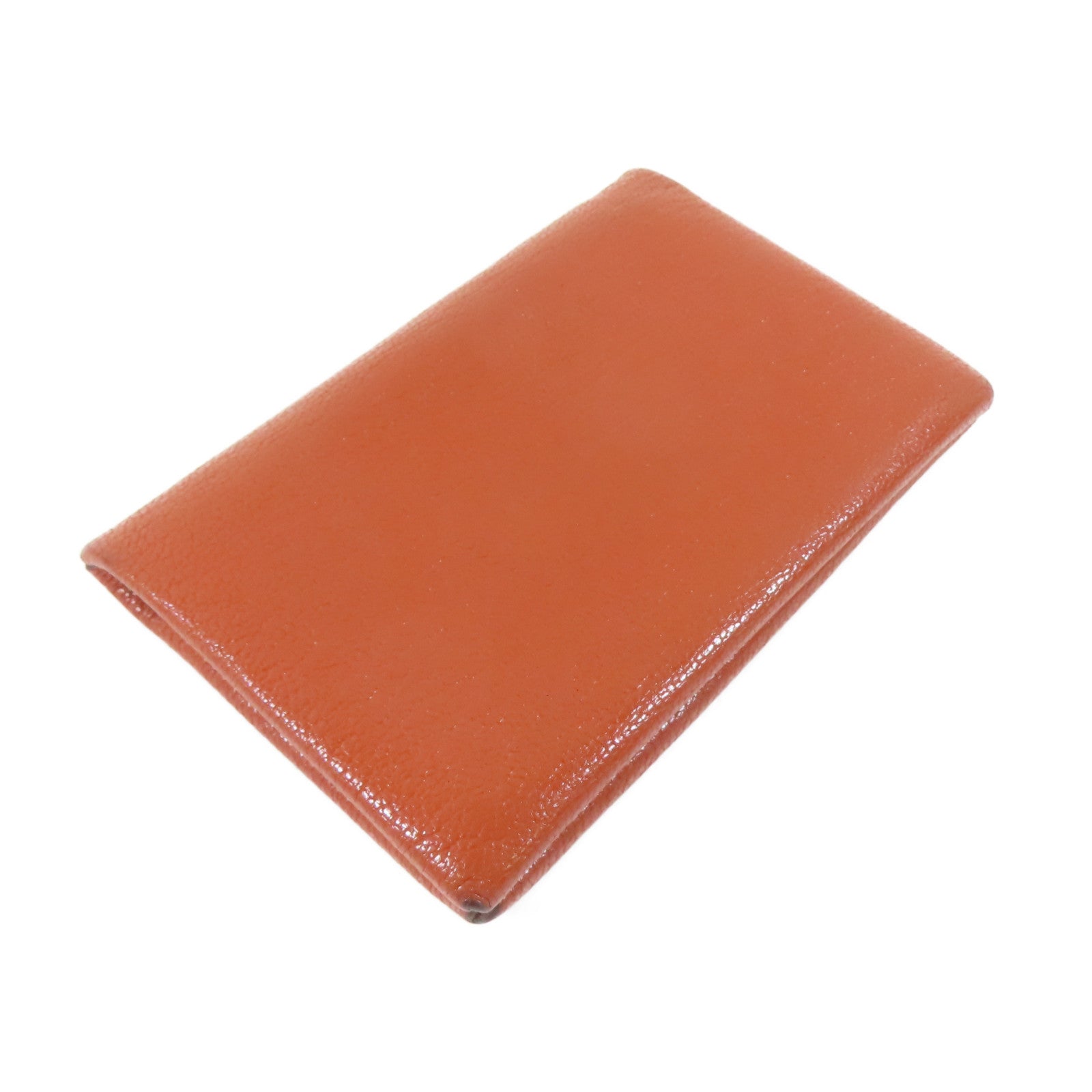 HERMES 【激減優惠】Chevre皮革Calvi銀扣卡片套橙色