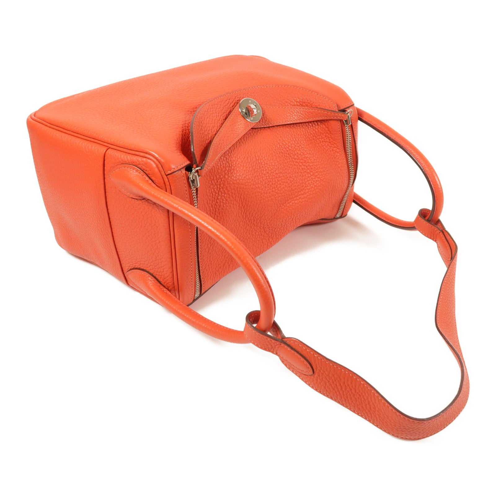 HERMES Clemence皮革Lindy 30銀扣手挽肩背兩用袋S5 Rouge Tomate
