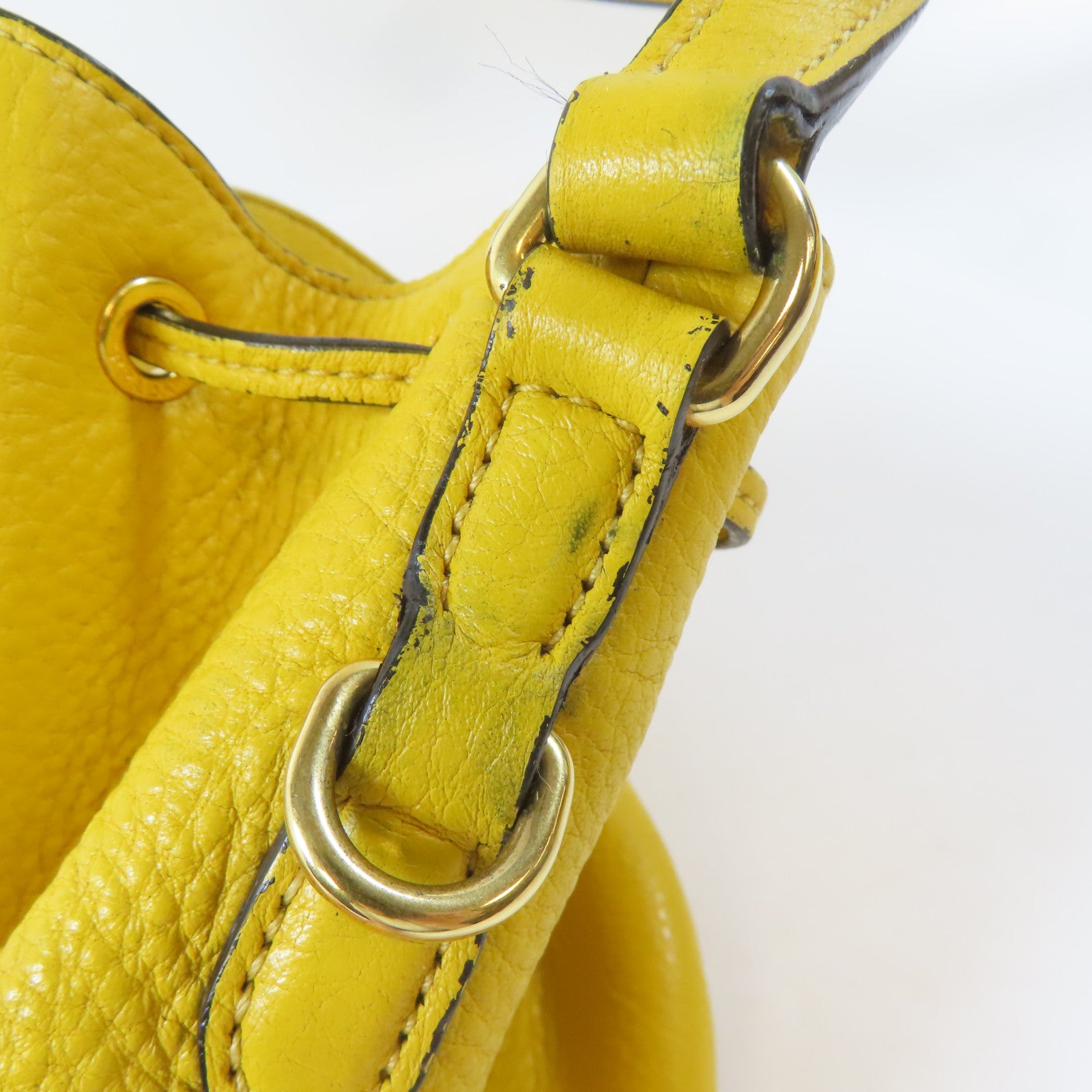 PRADA 牛皮皮革Drawstring Shoulder Bag金扣手挽肩背兩用袋黃色
