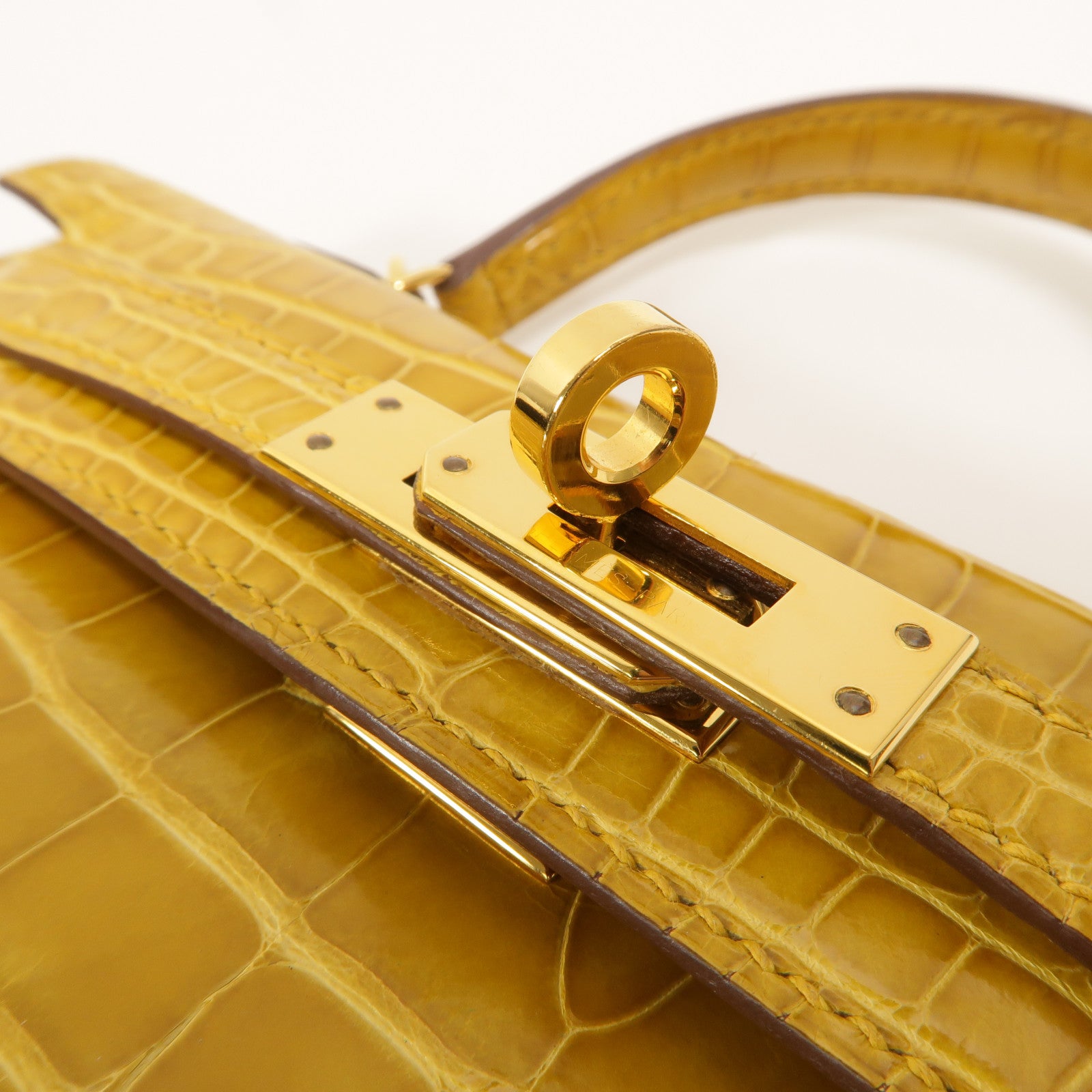 HERMES Alligator皮革Mini Kelly手挽肩背兩用袋Jaune Ambre