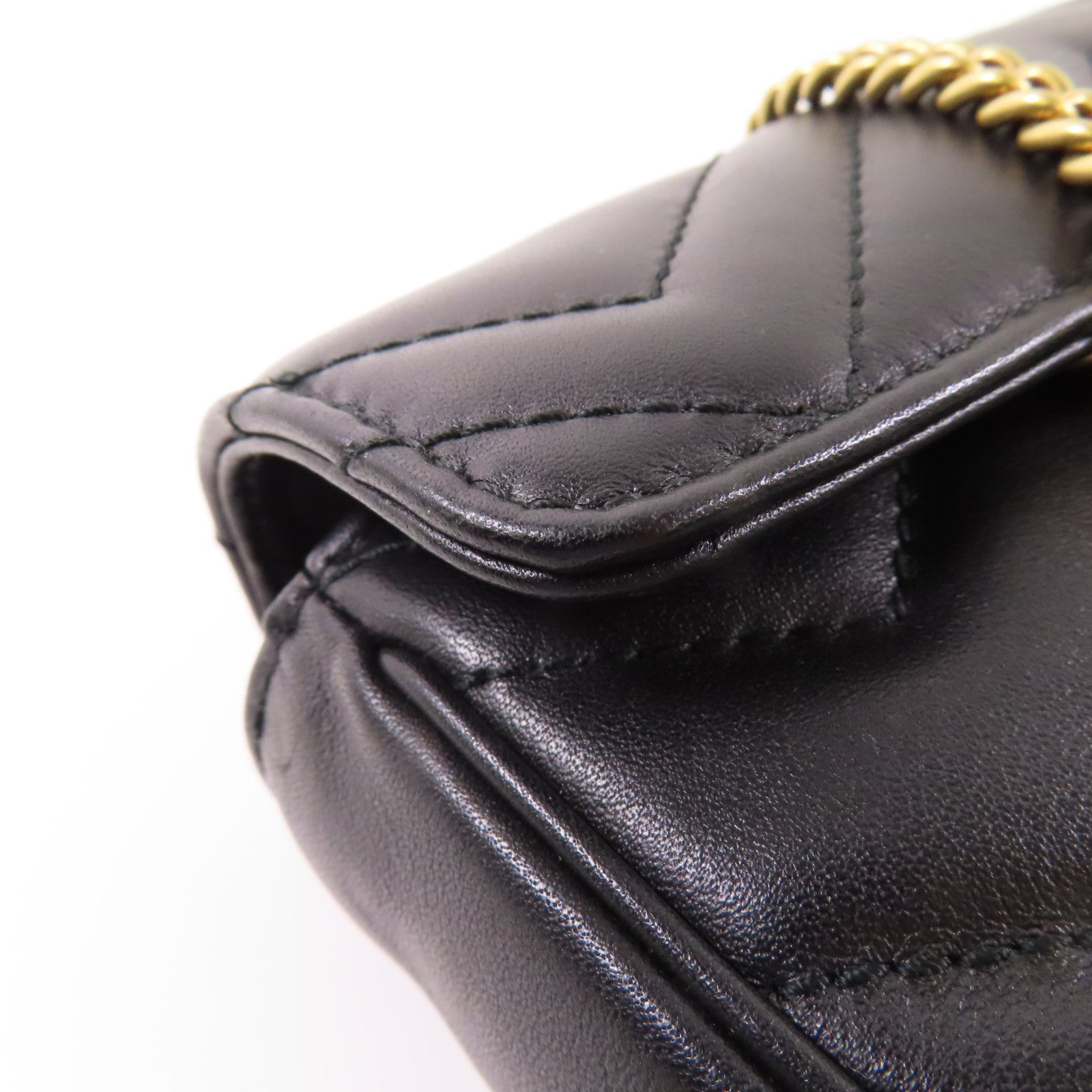 GUCCI Chevron皮革GG Marmont Super Mini Bag金扣鏈帶肩背袋