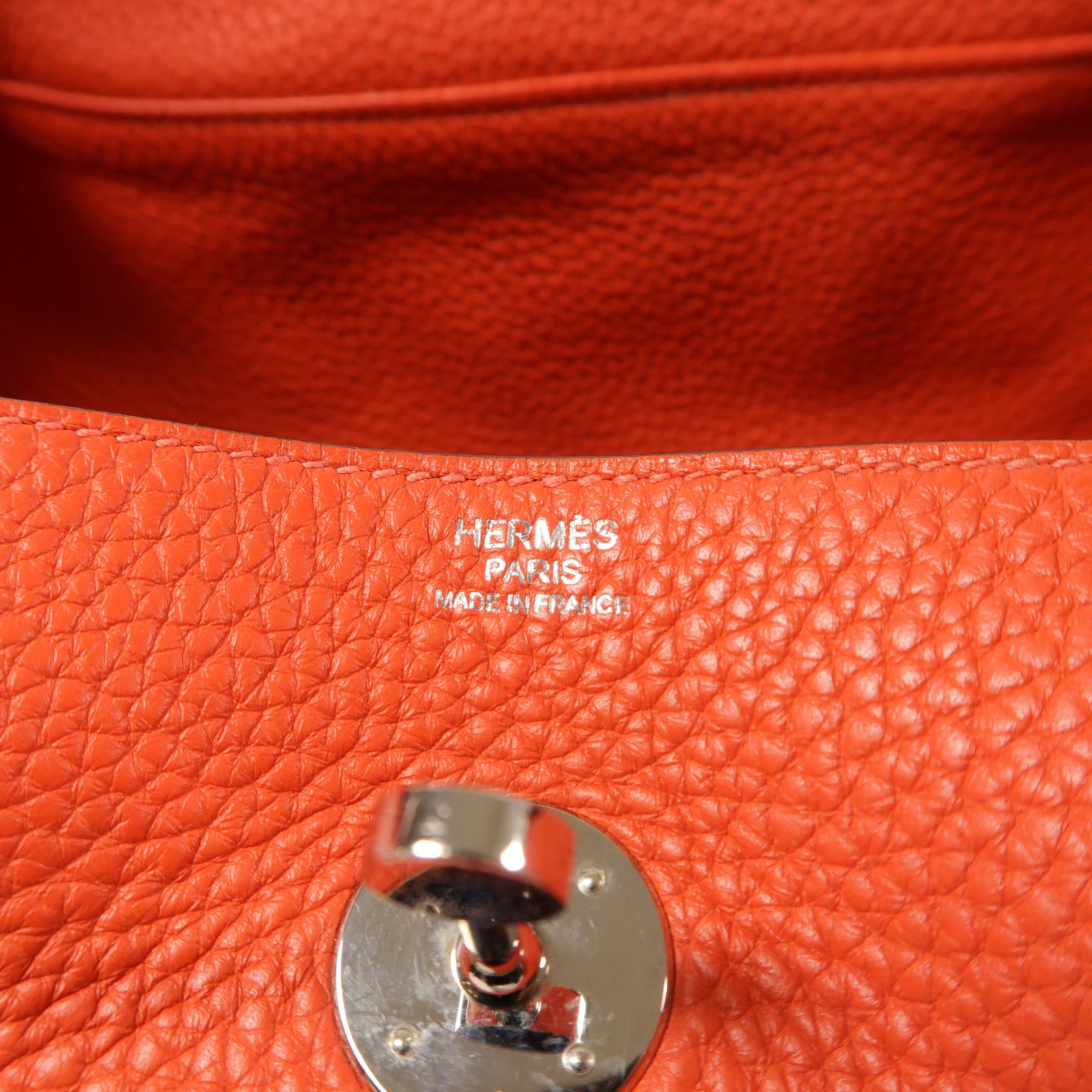 HERMES Clemence皮革Lindy 30銀扣手挽肩背兩用袋S5 Rouge Tomate