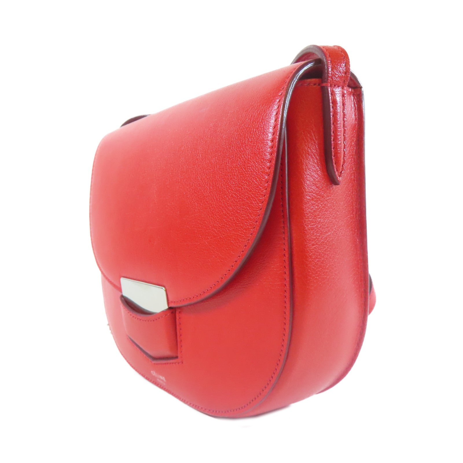 CELINE 【激減優惠】牛皮皮革Shoulder Bag銀扣肩背袋紅色