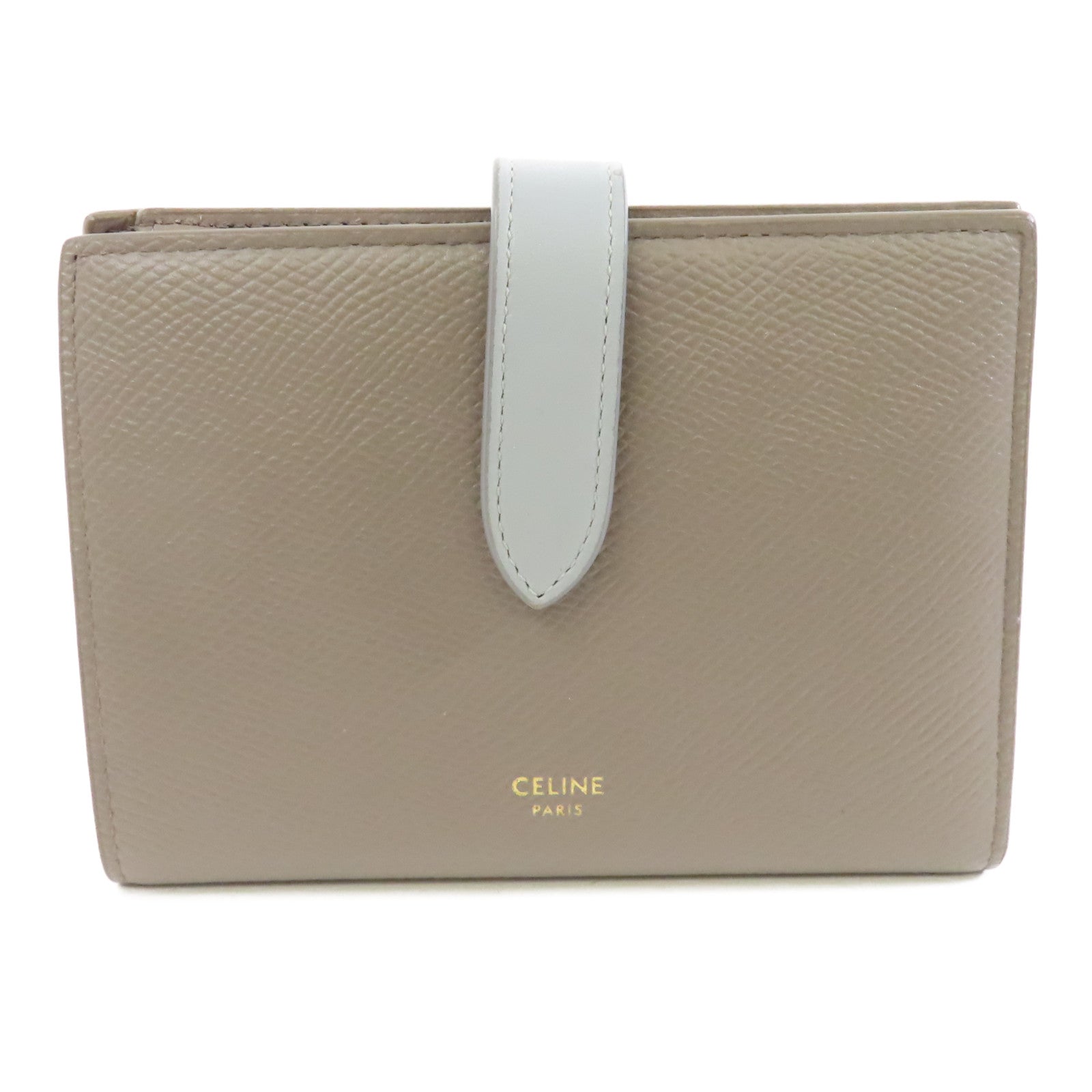 CELINE 牛皮皮革Wallet金扣錢包灰色/淺藍色