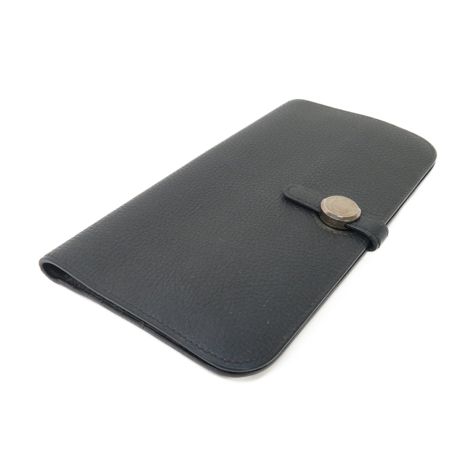 HERMES Togo皮革Dogon Long Wallet銀扣長錢包Noir黑色