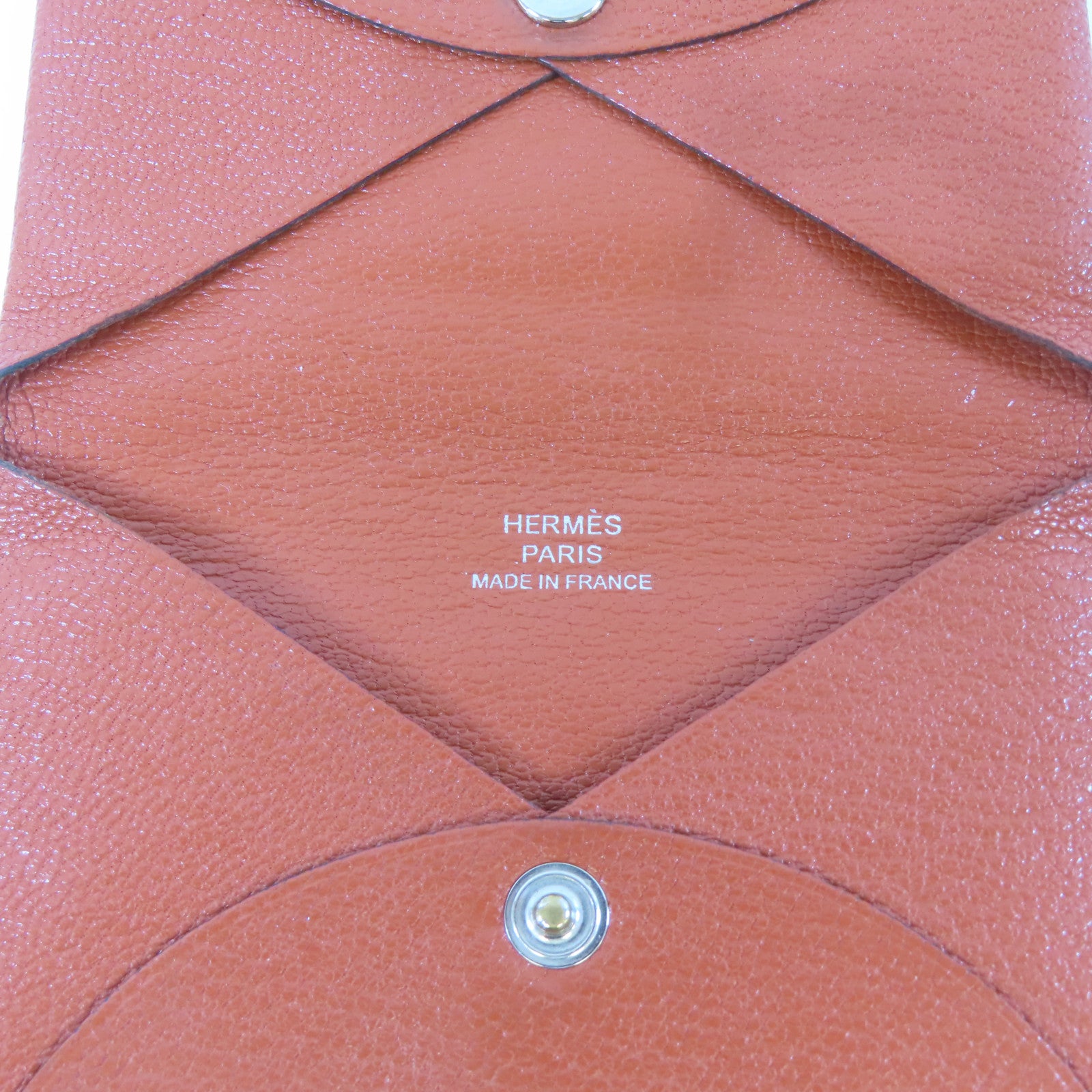 HERMES 【激減優惠】Chevre皮革Calvi銀扣卡片套橙色