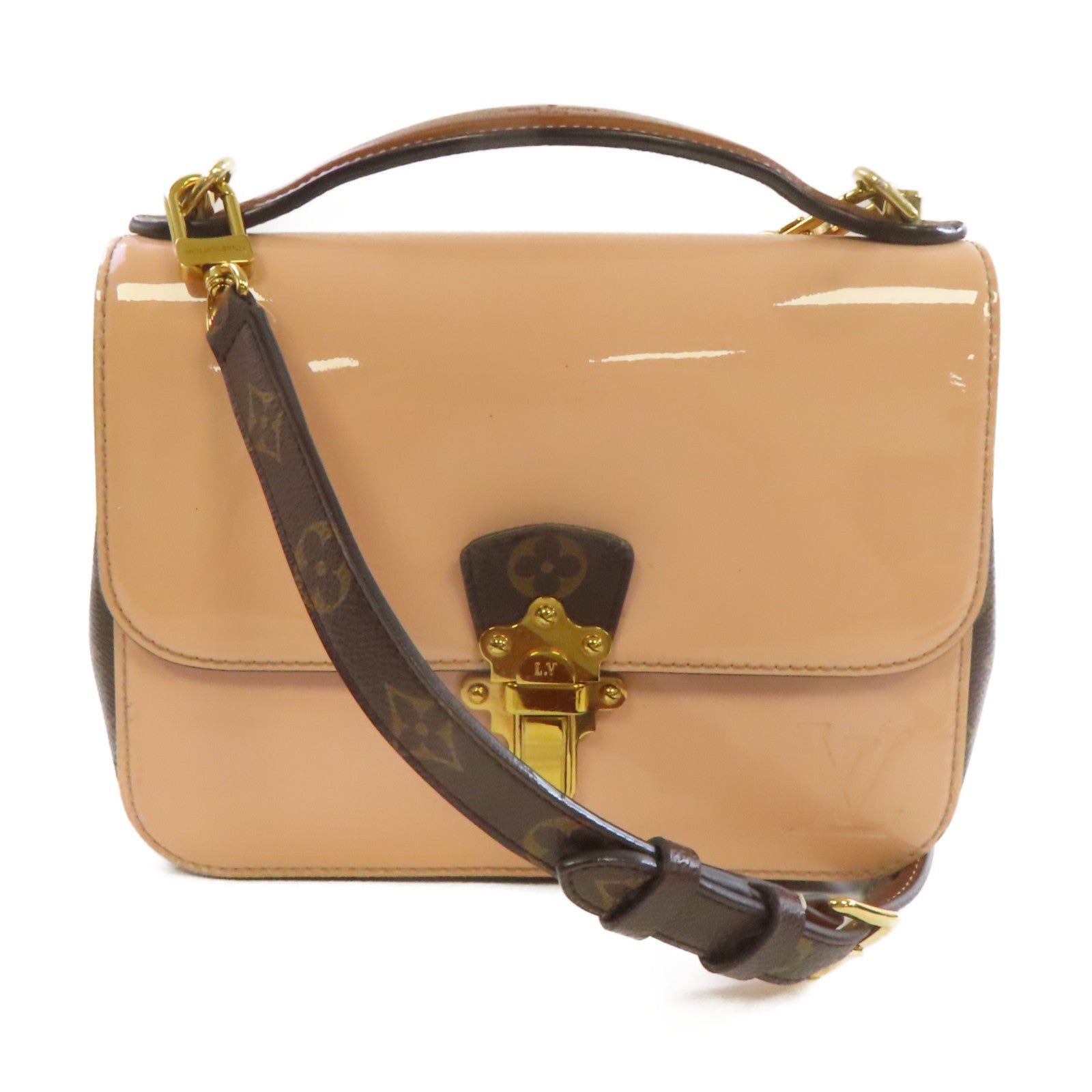 LOUIS VUITTON 【激減優惠】Vernis/Monogram Cherrywood BB 2Way Shoulder Bag金扣手挽肩背兩用袋粉紅色/啡色