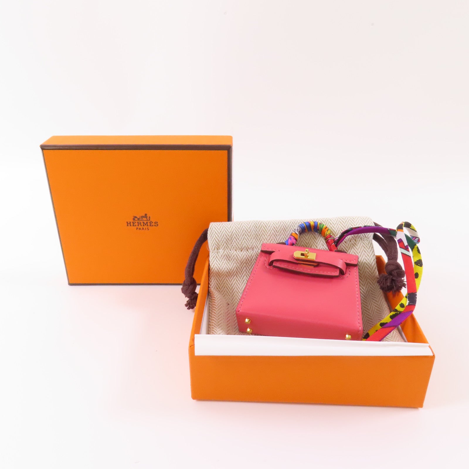 HERMES 【激減優惠】Tadelakt皮革Kelly Bag Charm金扣掛飾Rose Azalee