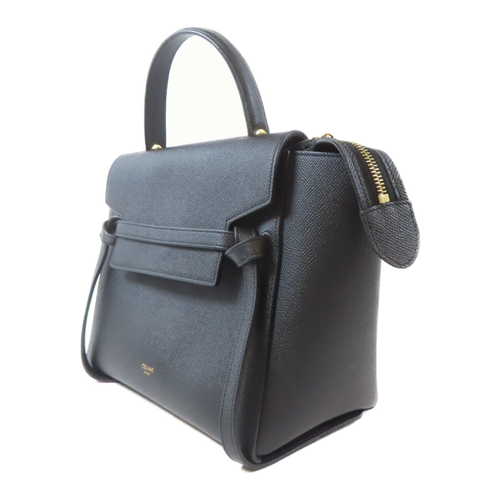 CELINE 牛皮皮革Belt Bag金扣手挽肩背兩用袋黑色