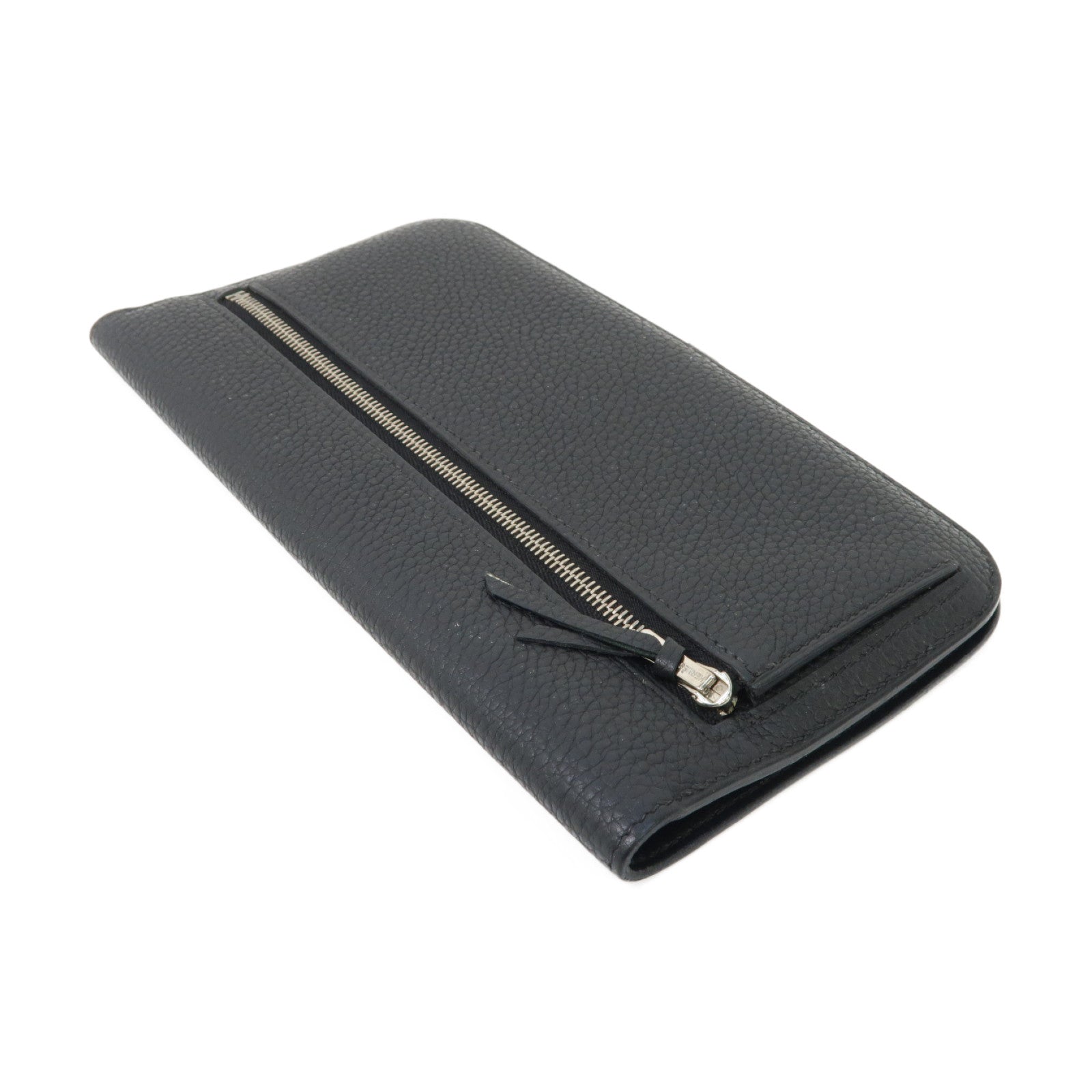 HERMES Togo皮革Dogon Long Wallet銀扣長錢包Noir黑色
