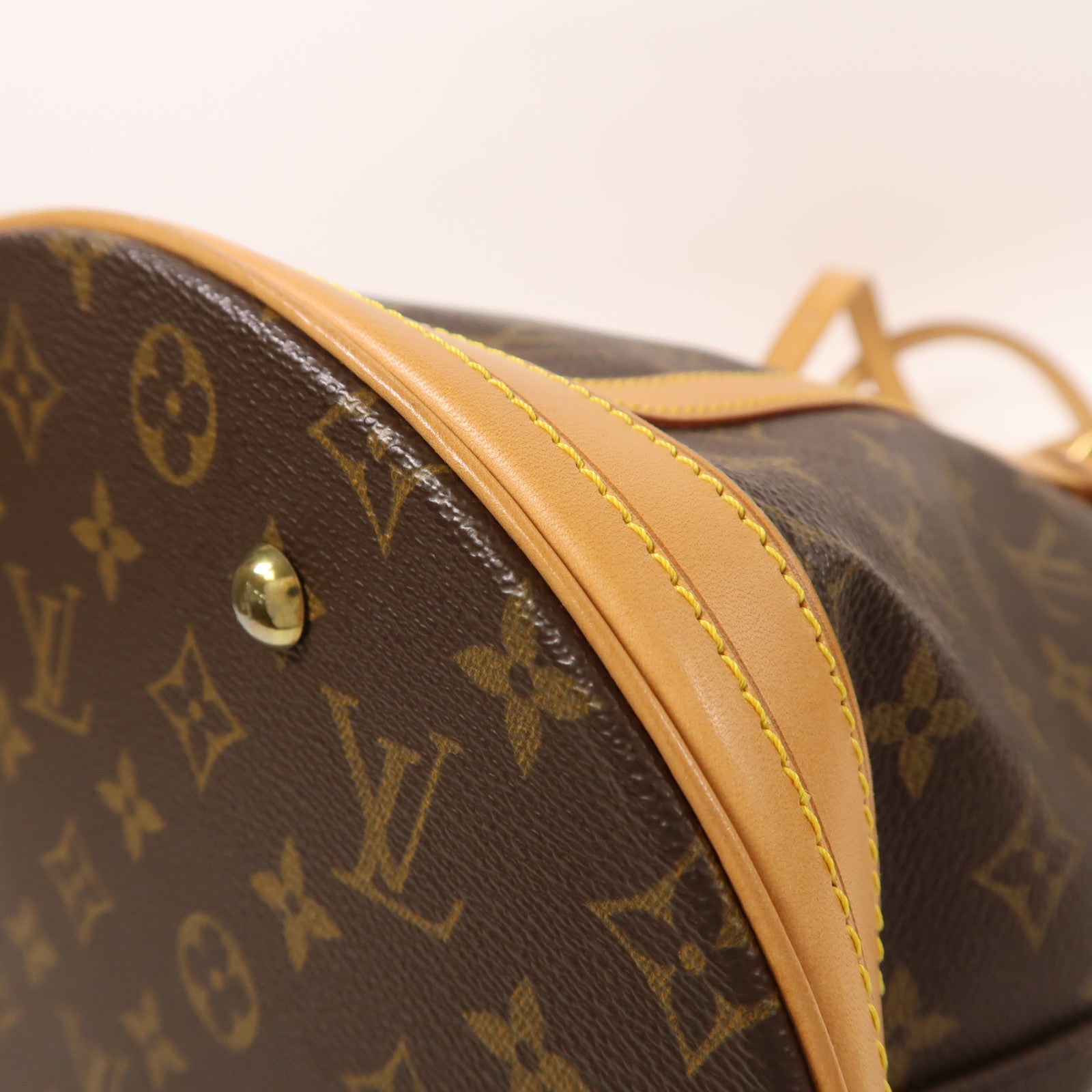 LOUIS VUITTON Monogram Bucket GM金扣手挽袋棕色