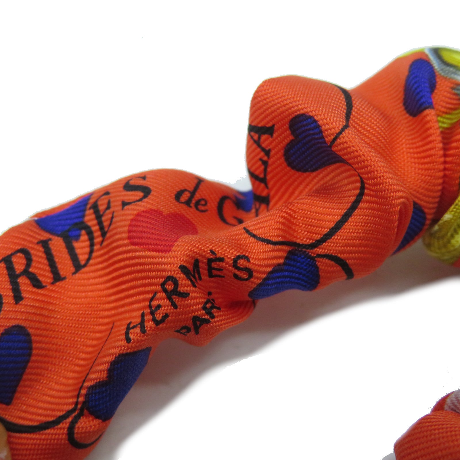 HERMES 【激減優惠】絲質Hair Rubber髮圈橙色/白色